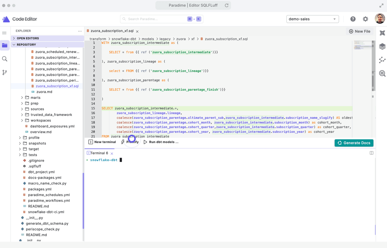 Running SQLFluff in Paradime