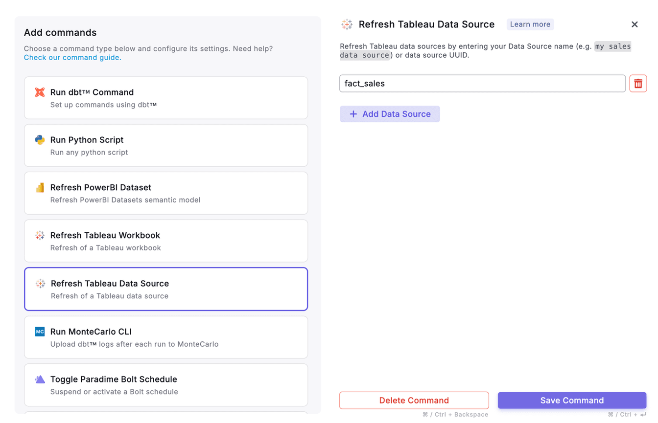 paradime bolt tableau data source refresh