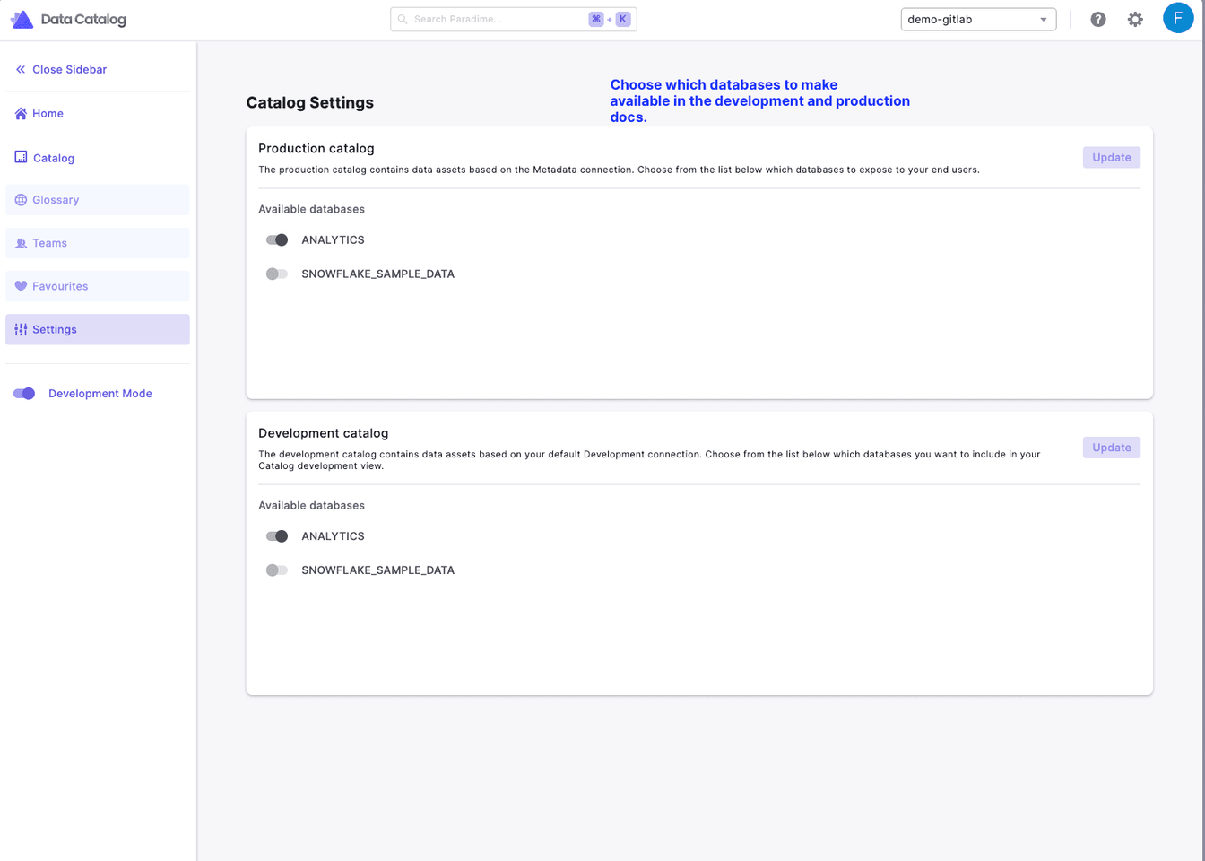 Paradime docs - Data docs settings