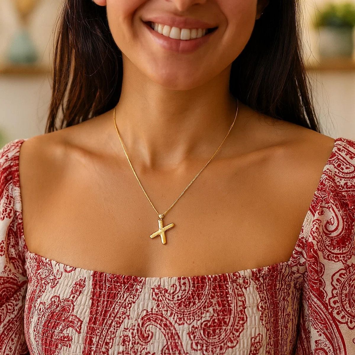 14K Yellow Gold Helium Initial X Pendant thumbnail 5