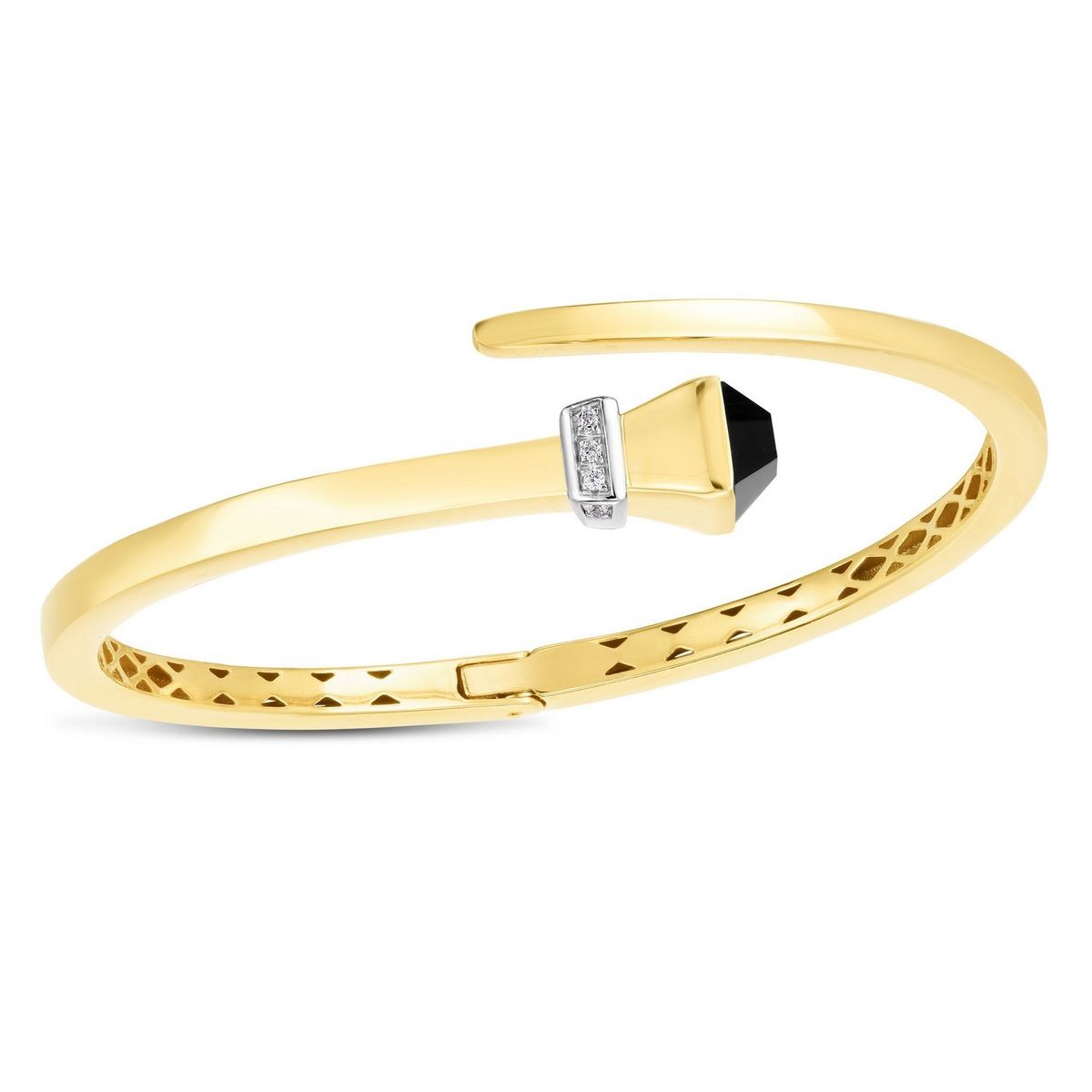 14k Yellow Gold Crossover Style Hinged Bangle Bracelet with Onyx (3.40 mm) thumbnail 2