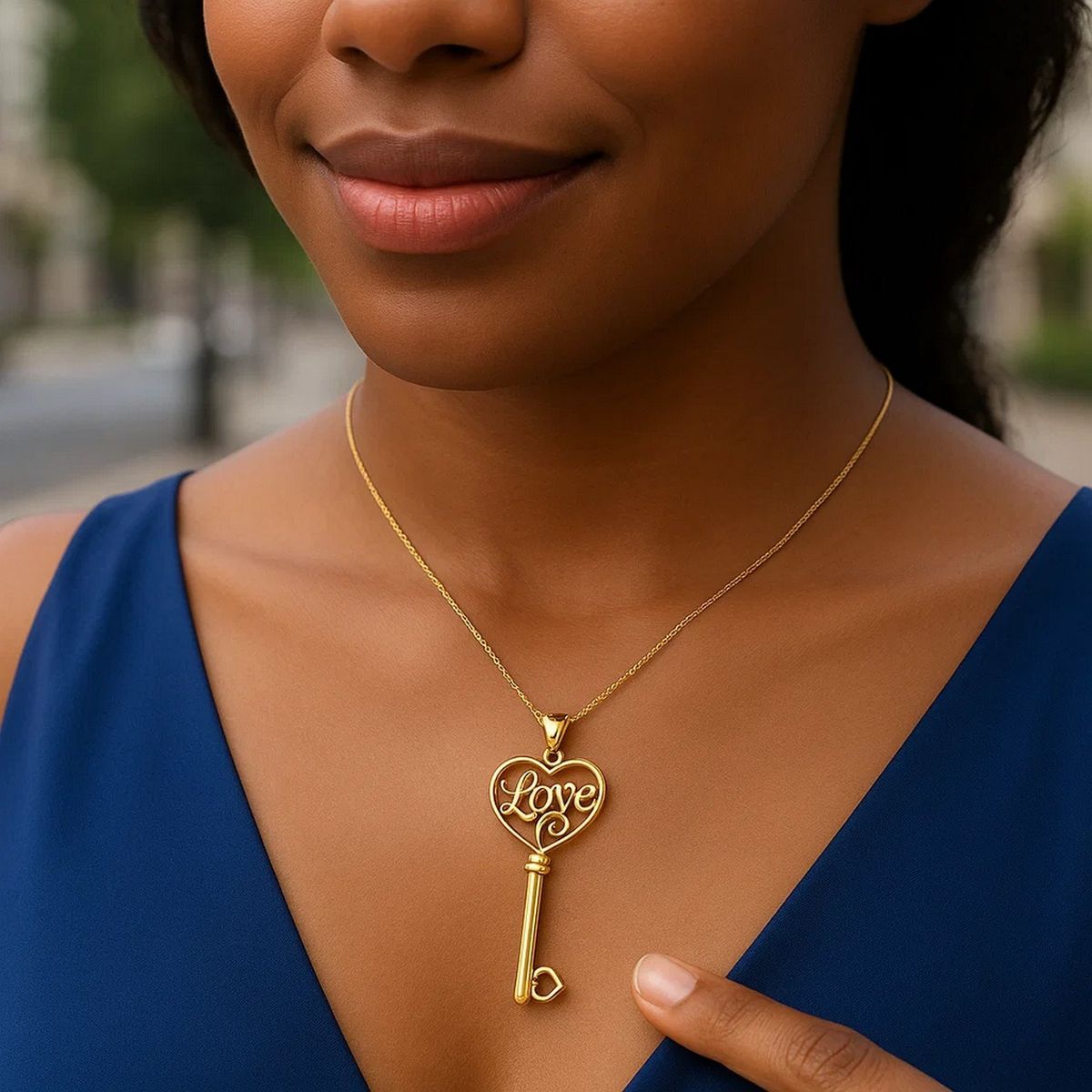 14k Yellow Gold Skeleton Key Style LOVE Pendant thumbnail 2