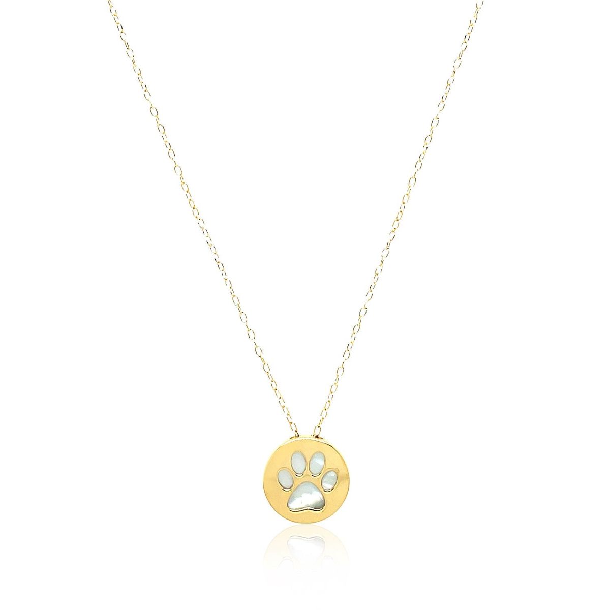 14k Yellow Gold Necklace with Dog Paw Print Symbol in Mother of Pearl thumbnail 2