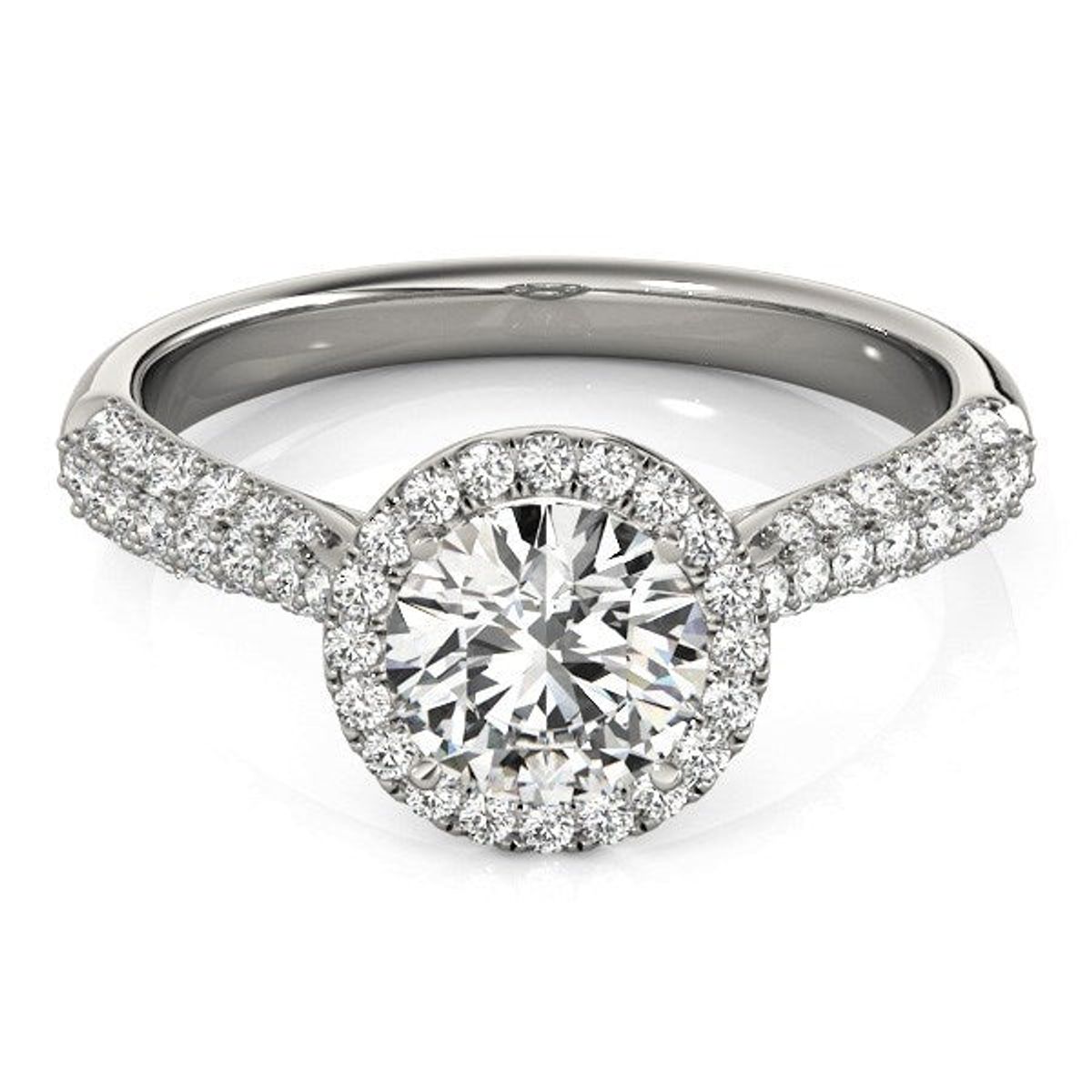 14k White Gold Halo Diamond Engagement Ring with Pave Band (1 1/3 cttw) thumbnail 2
