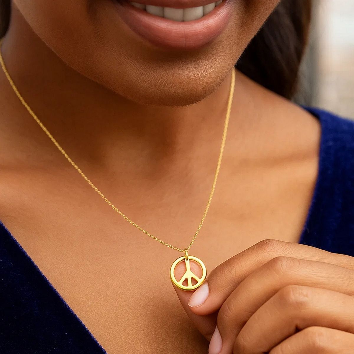 14k Yellow Gold with Peace Symbol Pendant thumbnail 4