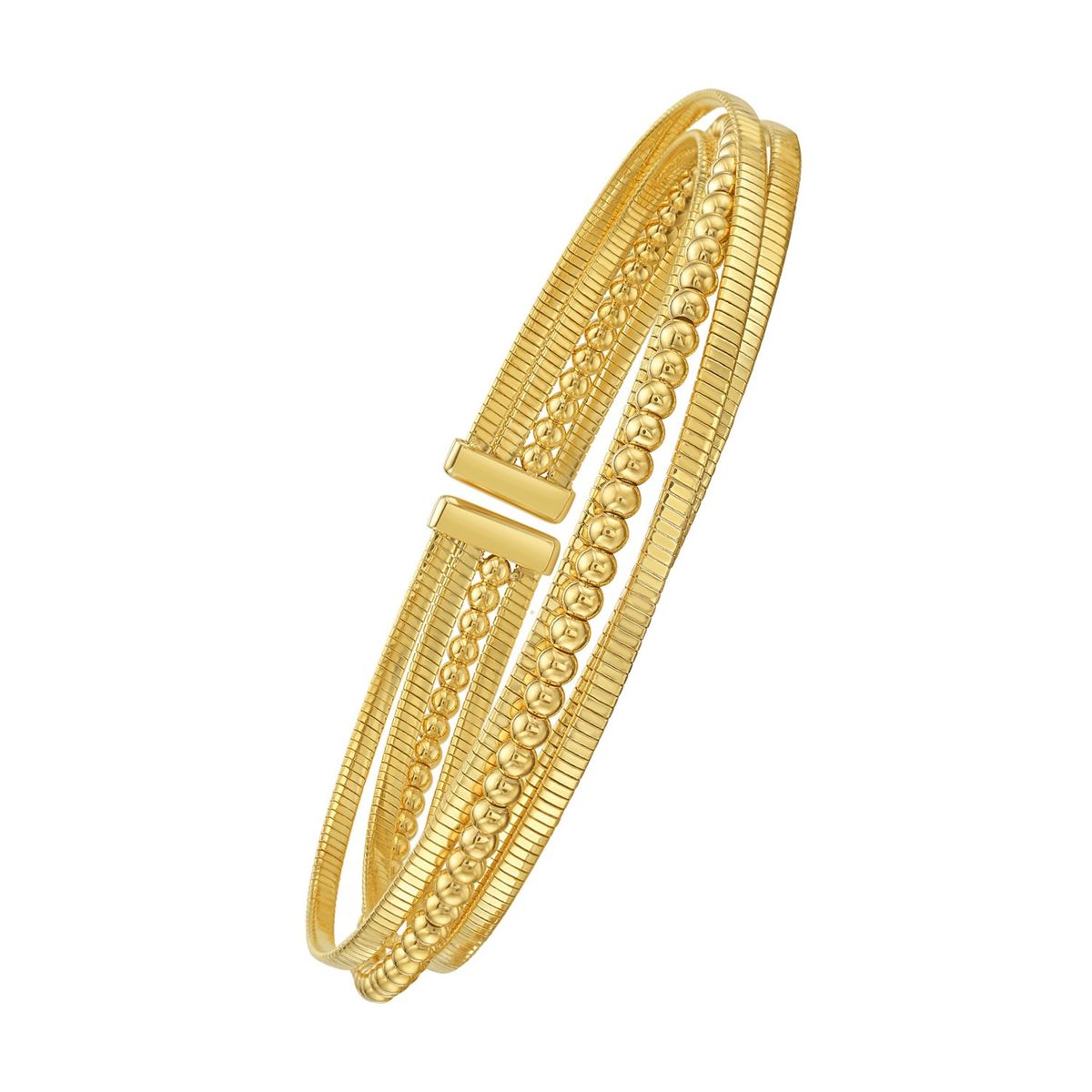 14K Yellow Gold Polished Omega And Beaded Layered Cuff (7.80 mm) thumbnail 2