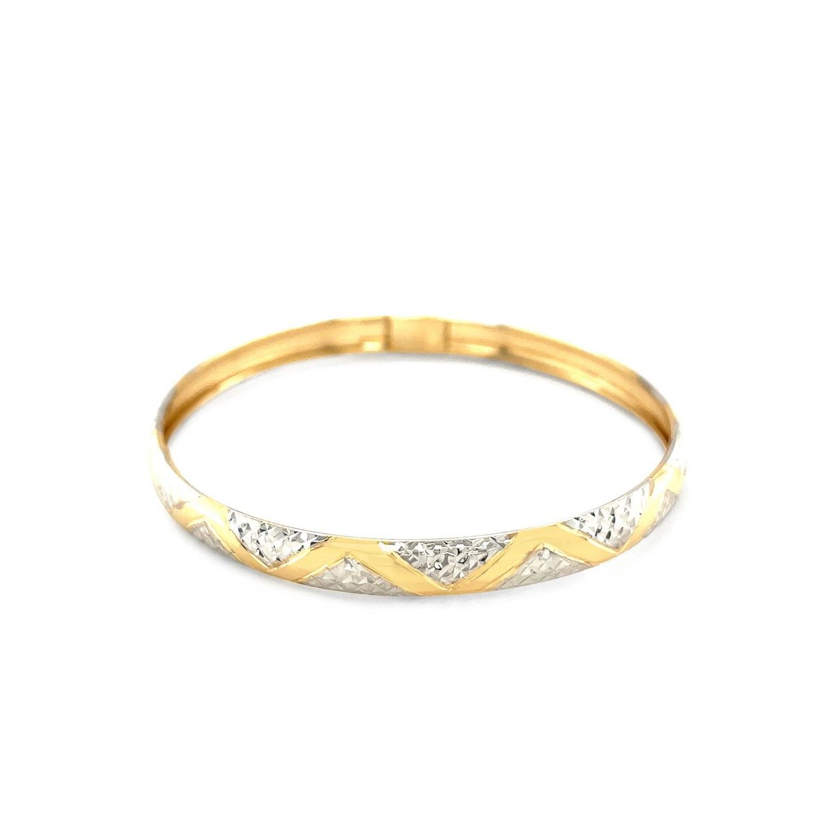 10k Two-Tone Gold Textured Zigzag Style Bangle (6.00 mm) thumbnail 2