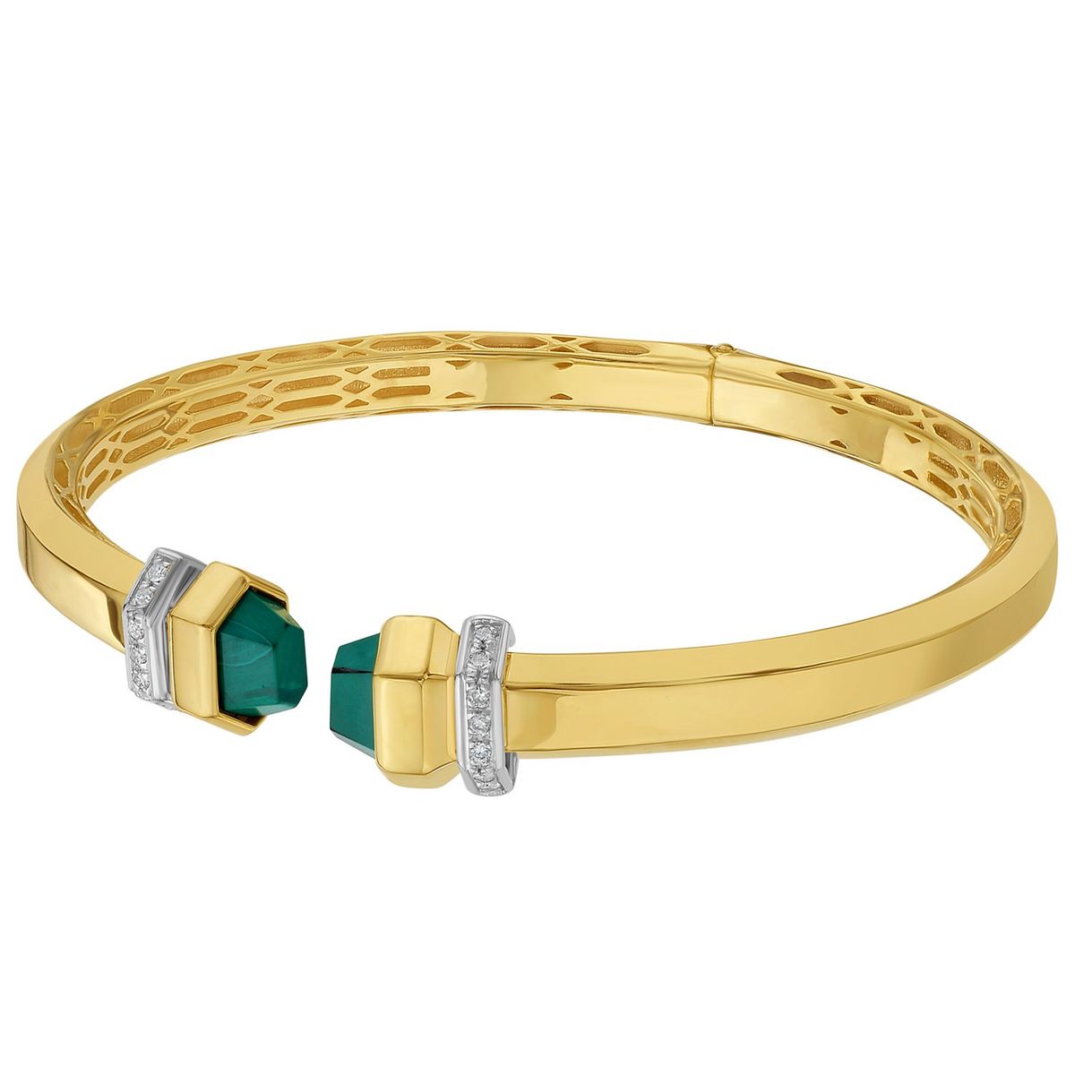 14K Yellow Gold Green Pyramid Art Deco Cuff Bangle (10.70 mm) thumbnail 2