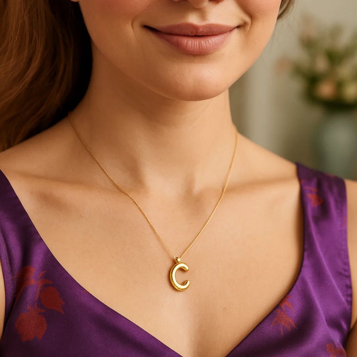 14K Yellow Gold Helium Initial C Pendant thumbnail 4