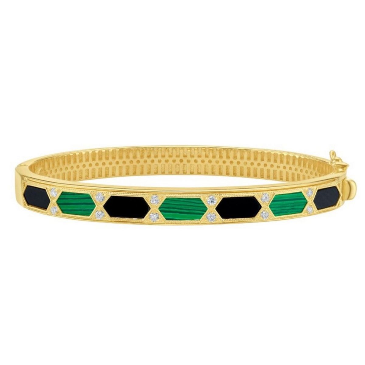 14K Yellow Gold Black And Green Art Deco Hexagon Bangle (6.00 mm) thumbnail 3