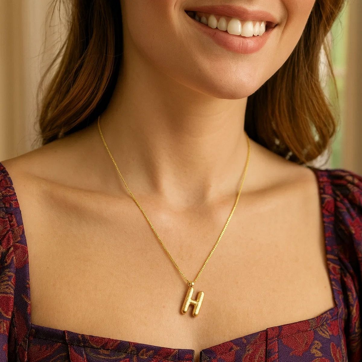 14K Yellow Gold Helium Initial H Pendant thumbnail 5