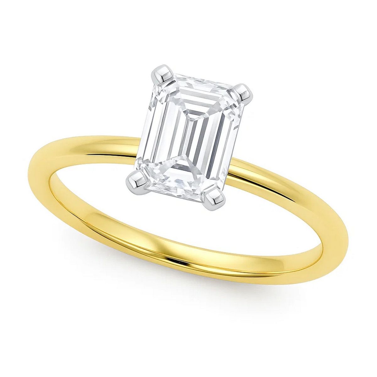2 Carat Emerald Lab Grown IGI G/VS1 Diamond Solitaire Ring in 10K Yellow Gold
