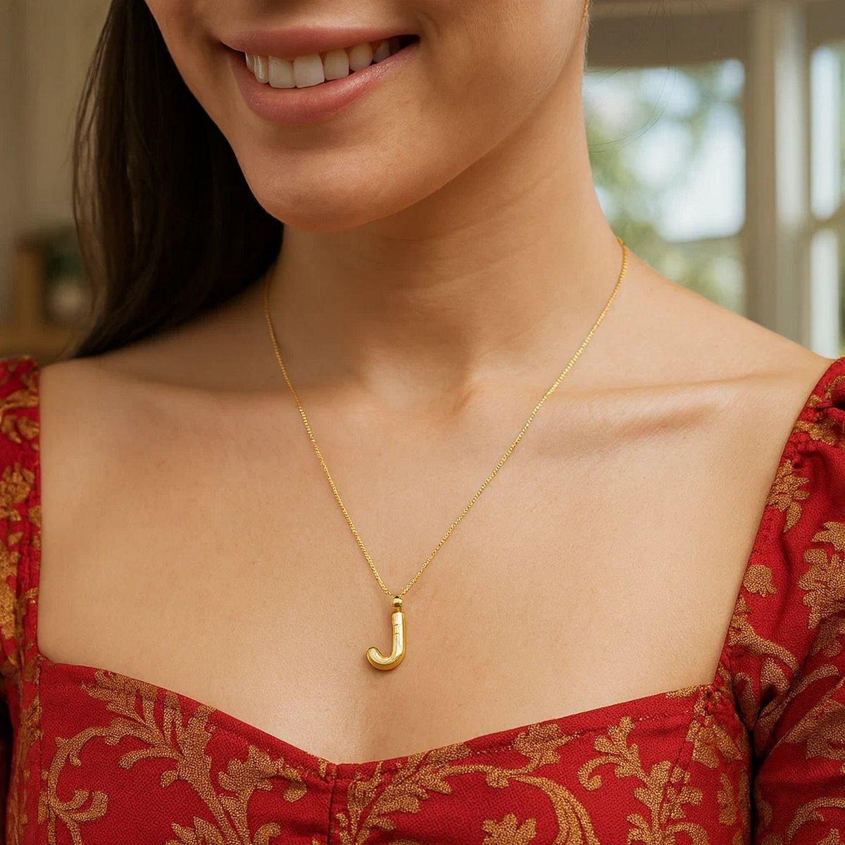 14K Yellow Gold Helium Initial J Pendant thumbnail 5