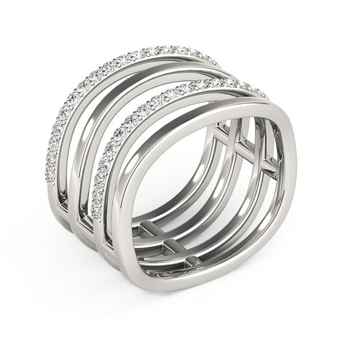 14k White Gold Multiple Band Design Ring with Diamonds (3/8 cttw) thumbnail 3