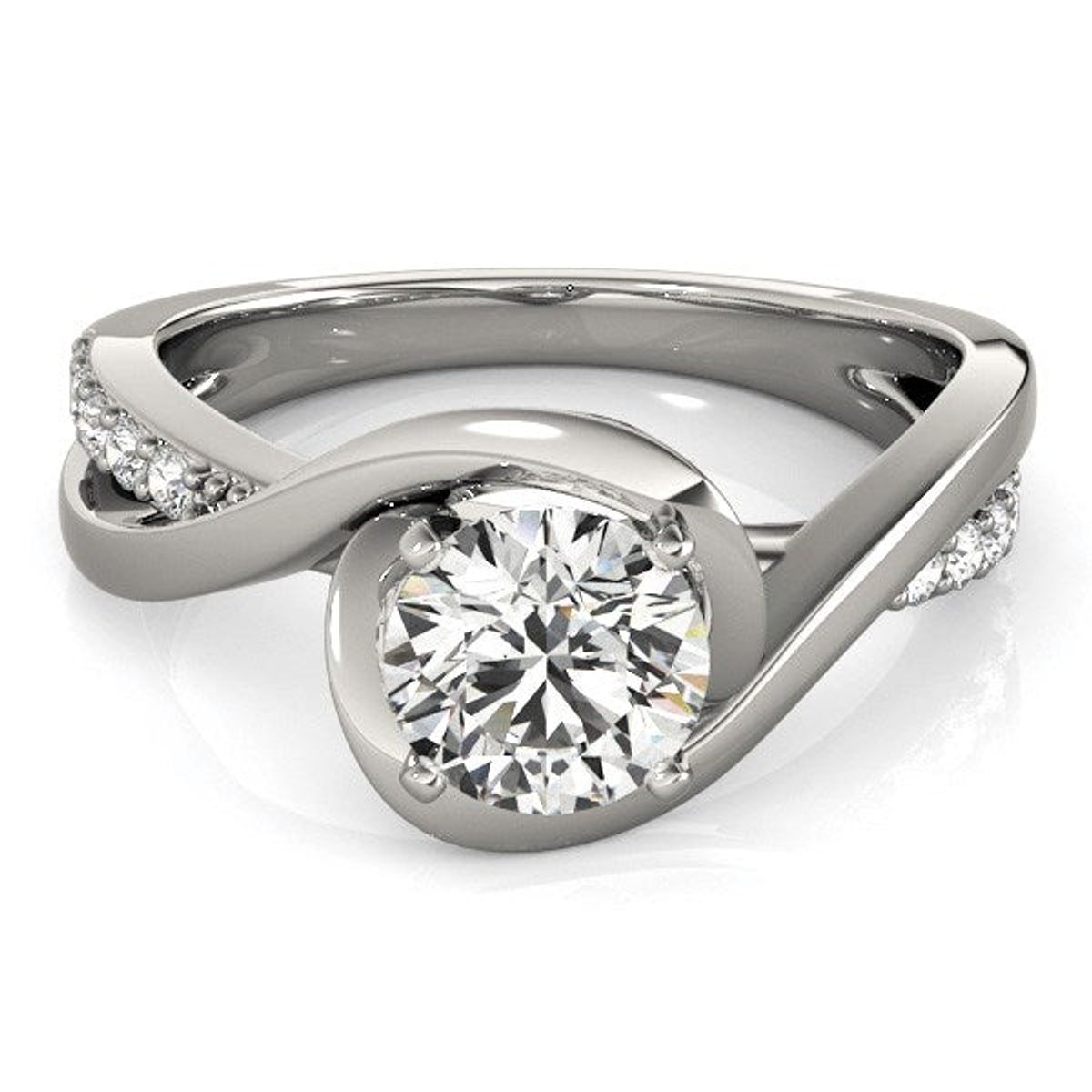 14k White Gold Split Band Round Bypass Diamond Engagement Ring (1 1/8 cttw) thumbnail 2
