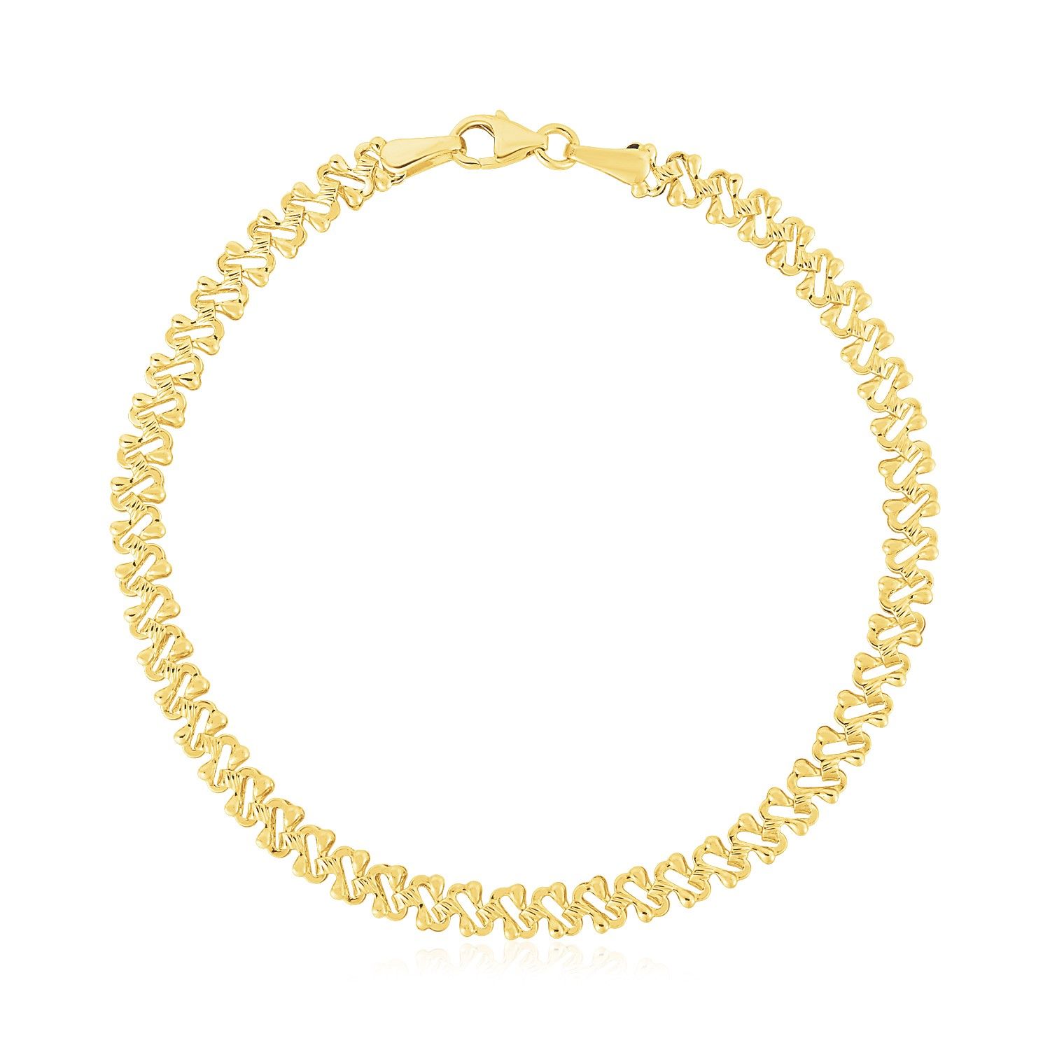 14k Yellow Gold High Polish Textured Fancy Chain Bracelet  (4.00 mm)