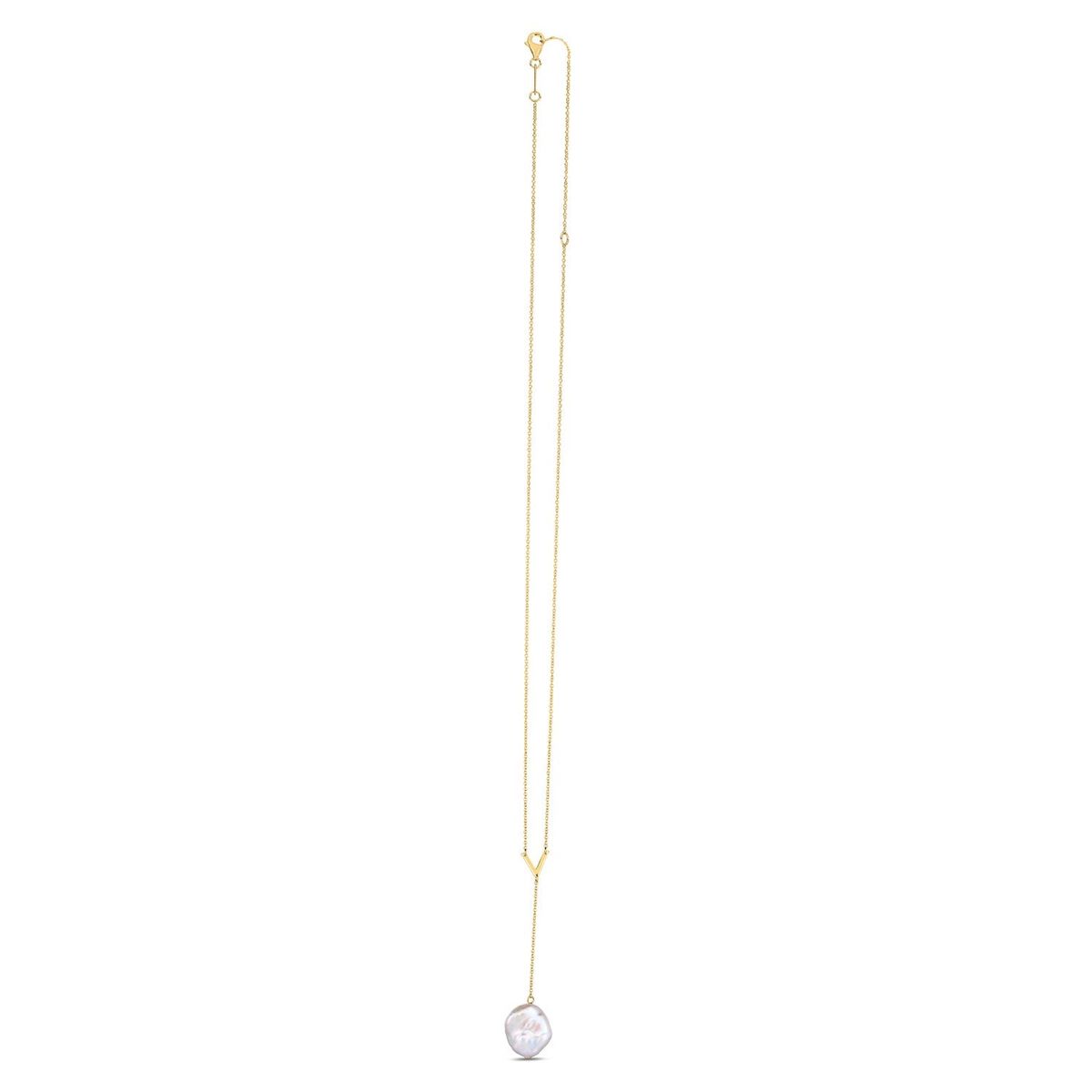 14k Yellow Gold Tesoro Pearl Lariat Necklace thumbnail 3