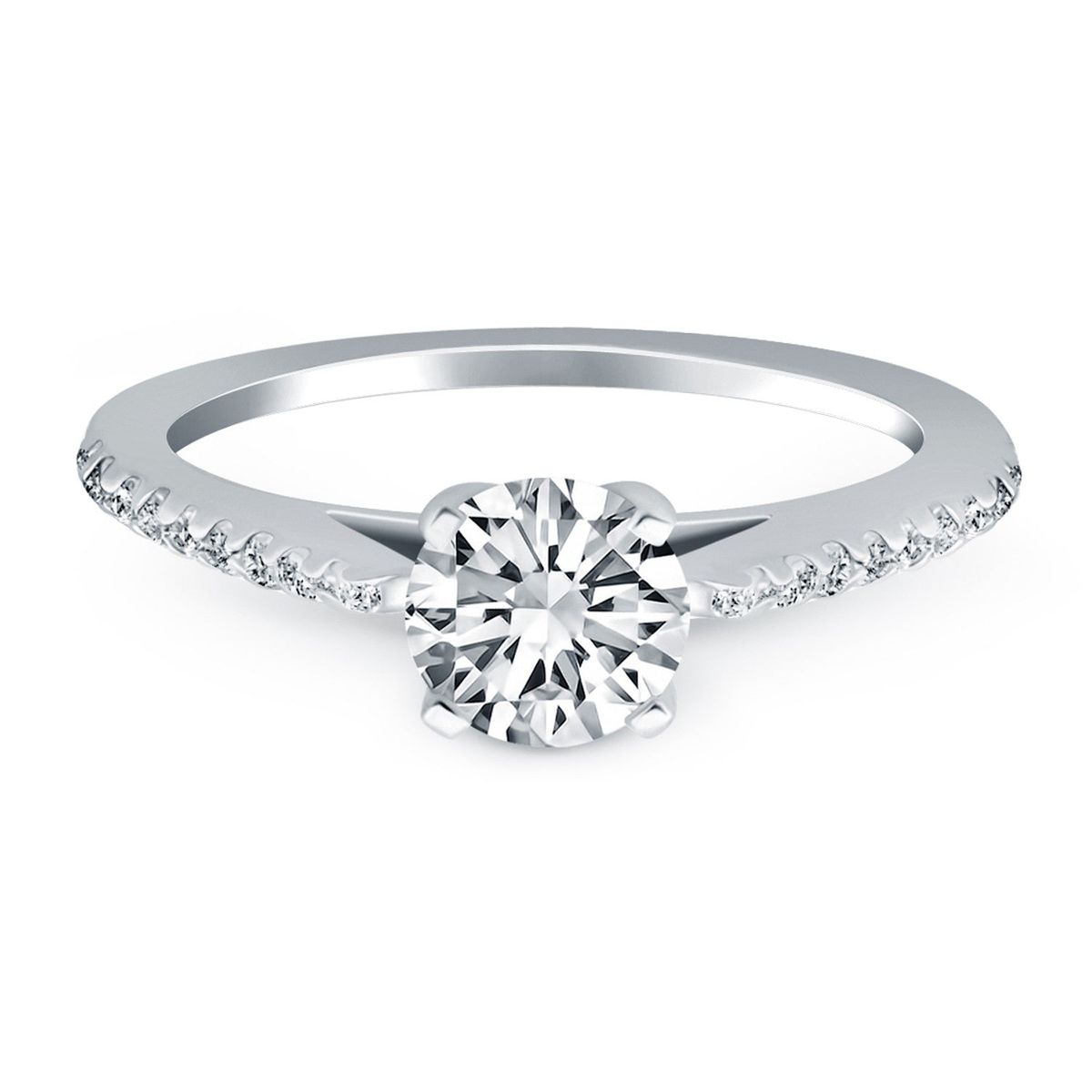 14k White Gold Micro Prong Diamond Cathedral Engagement Ring thumbnail 2