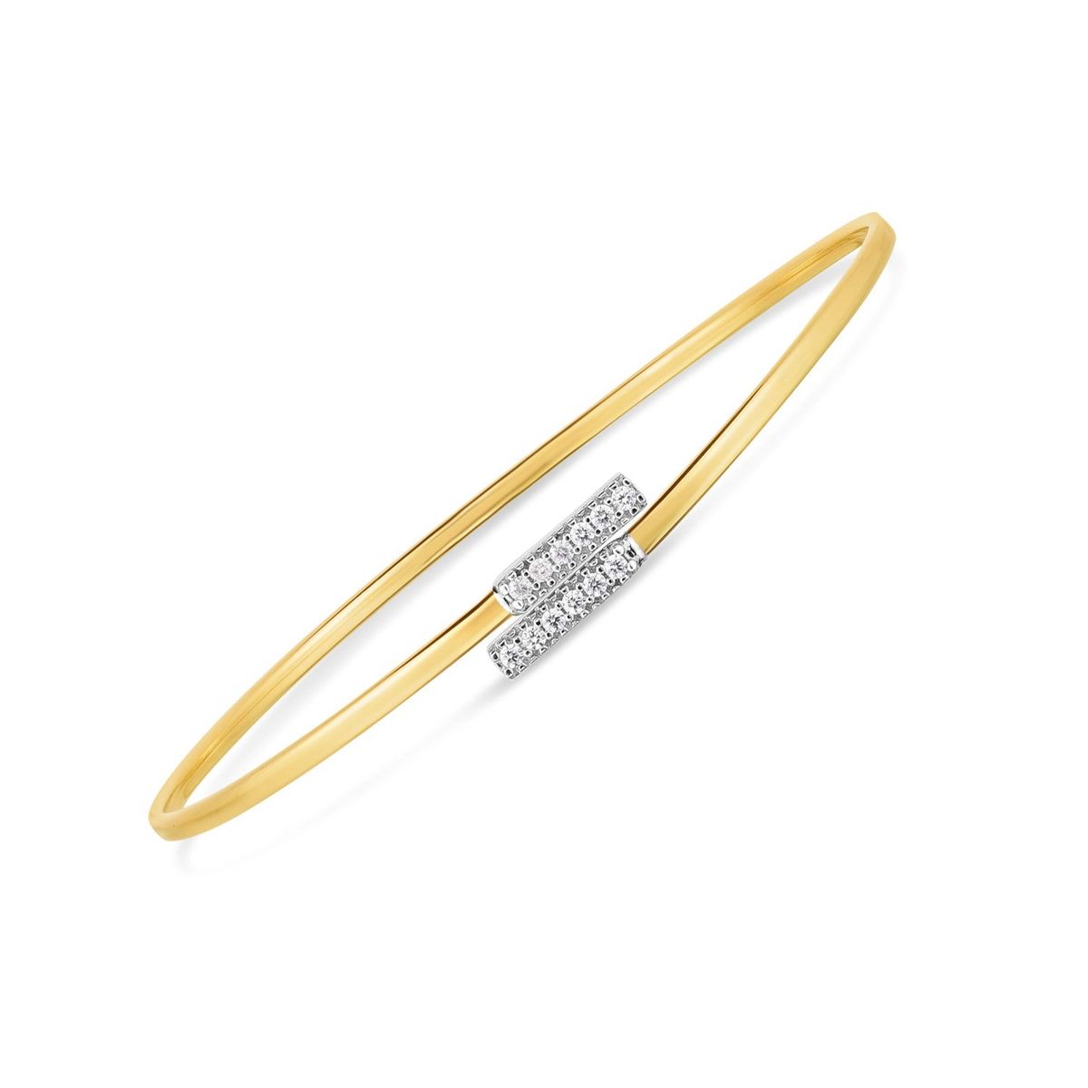 14k Two Tone Gold Diamond Bypass Bar Bangle (2.00 mm) thumbnail 2