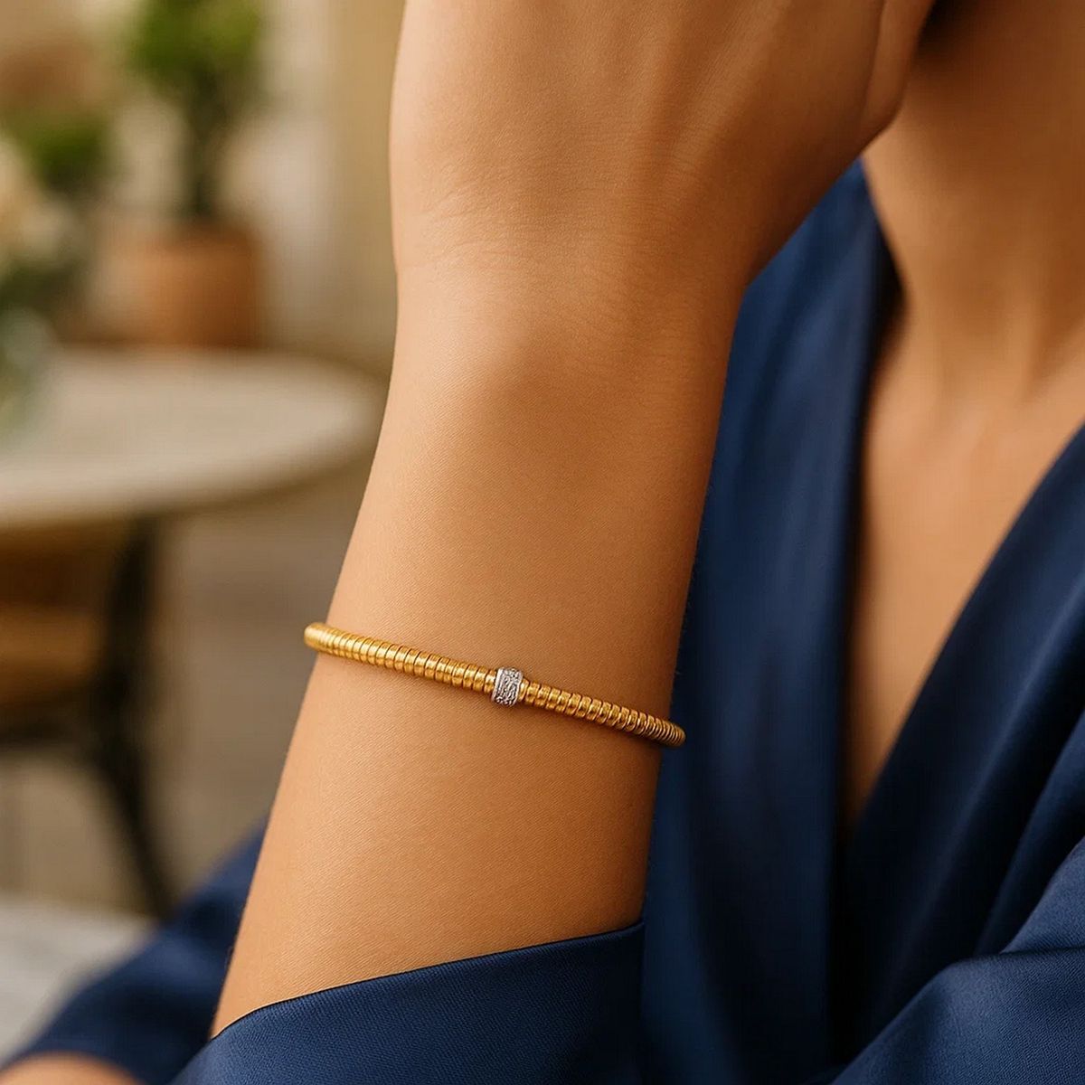 14k Yellow Gold Stretch Bangle with Diamonds (3.00 mm) thumbnail 4