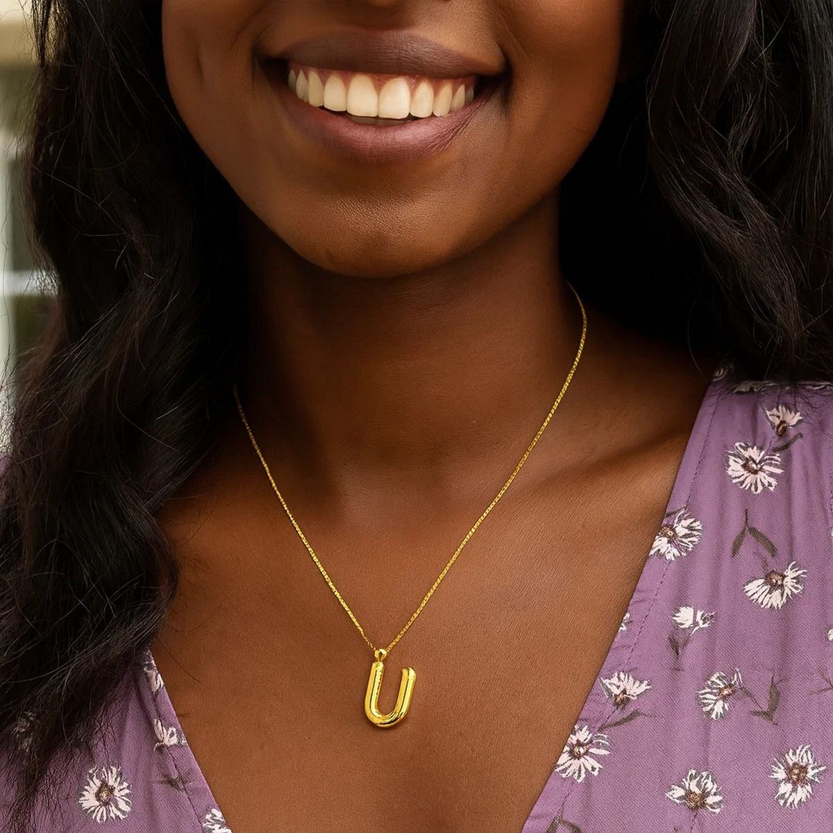 14K Yellow Gold Helium Initial U Pendant thumbnail 5