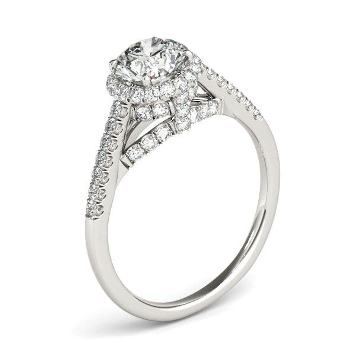 14k White Gold Round Cut Pave Set Shank Diamond Engagement Ring (1 3/8 cttw) thumbnail 2