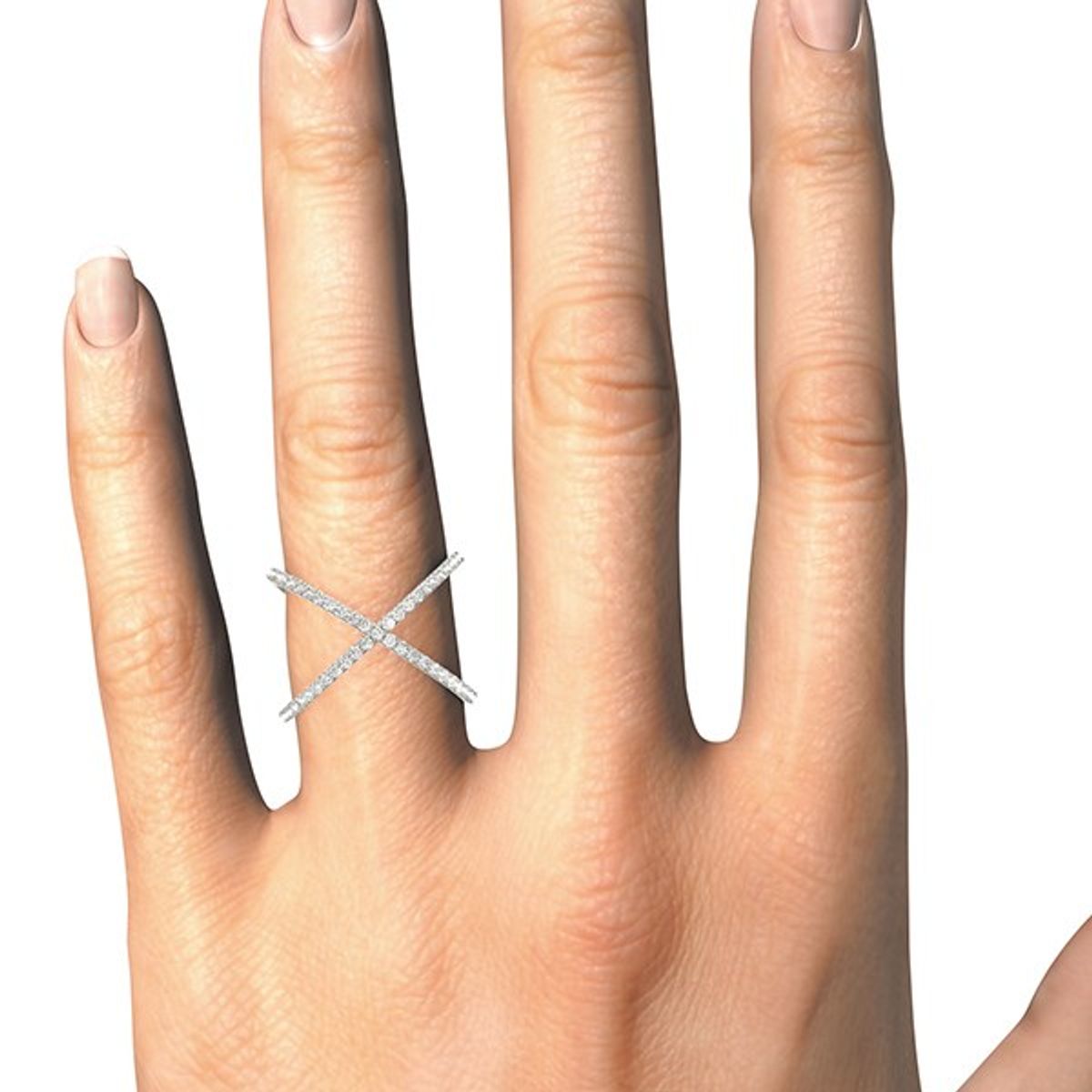 14k White Gold X Style Thin Ring with Diamonds (1/2 cttw) thumbnail 4