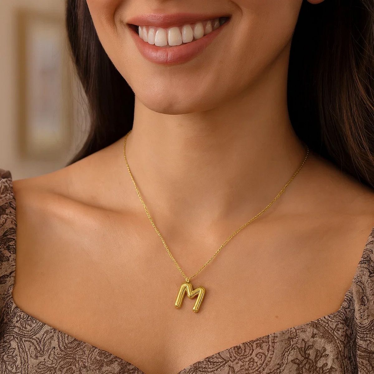 14K Yellow Gold Helium Initial M Pendant thumbnail 5