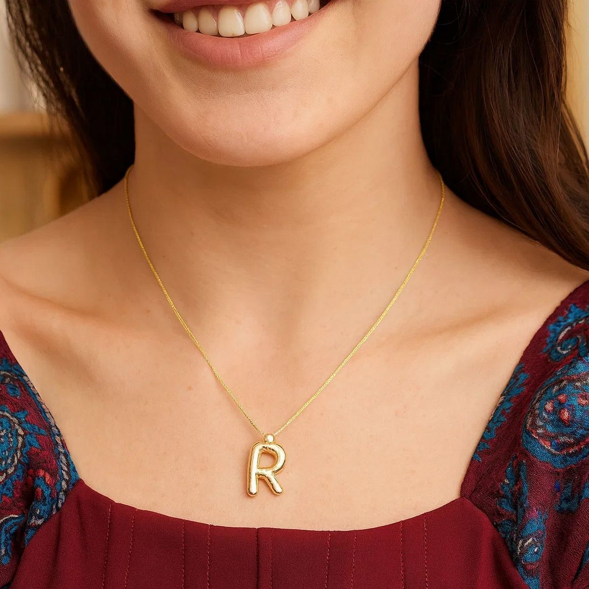 14K Yellow Gold Helium Initial R Pendant thumbnail 5