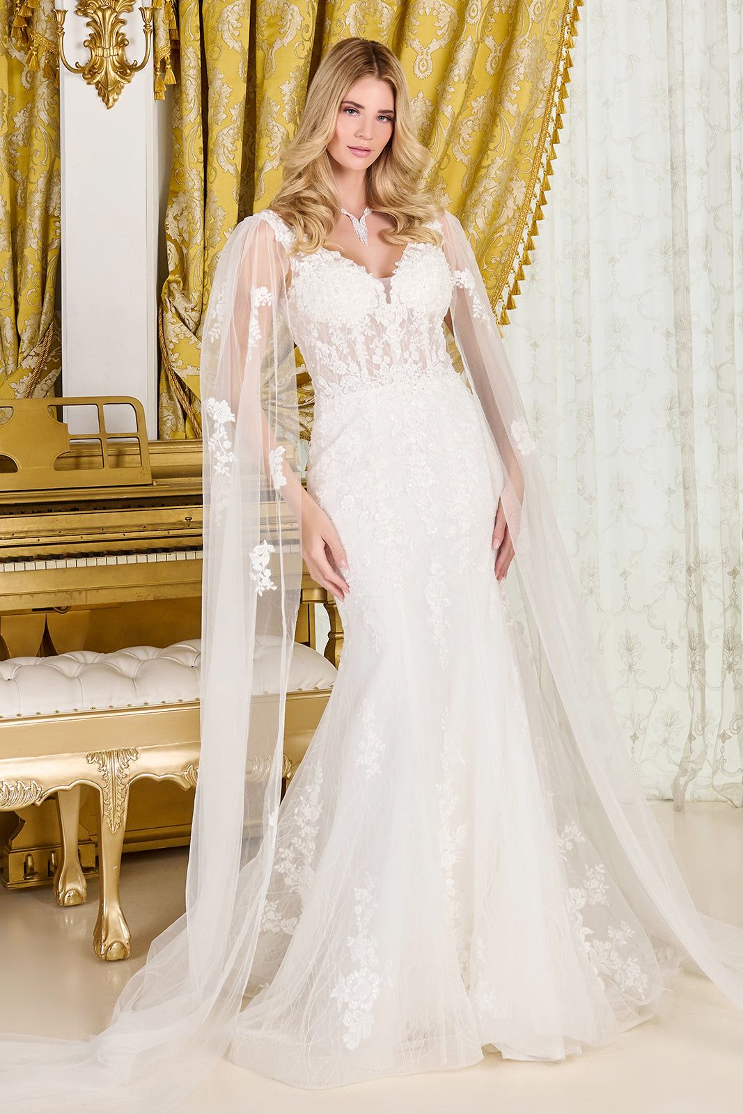 Fitted Cape Sleeve Bridal Gown by GLS Gloria GL3829