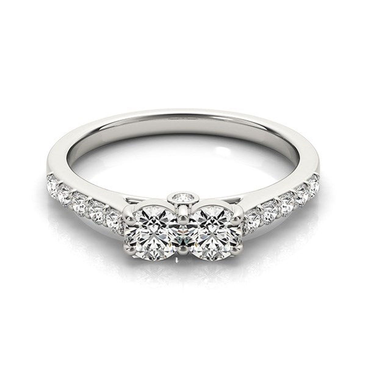 14k White Gold Round Two Stone Diamond Ring (3/4 cttw) thumbnail 3