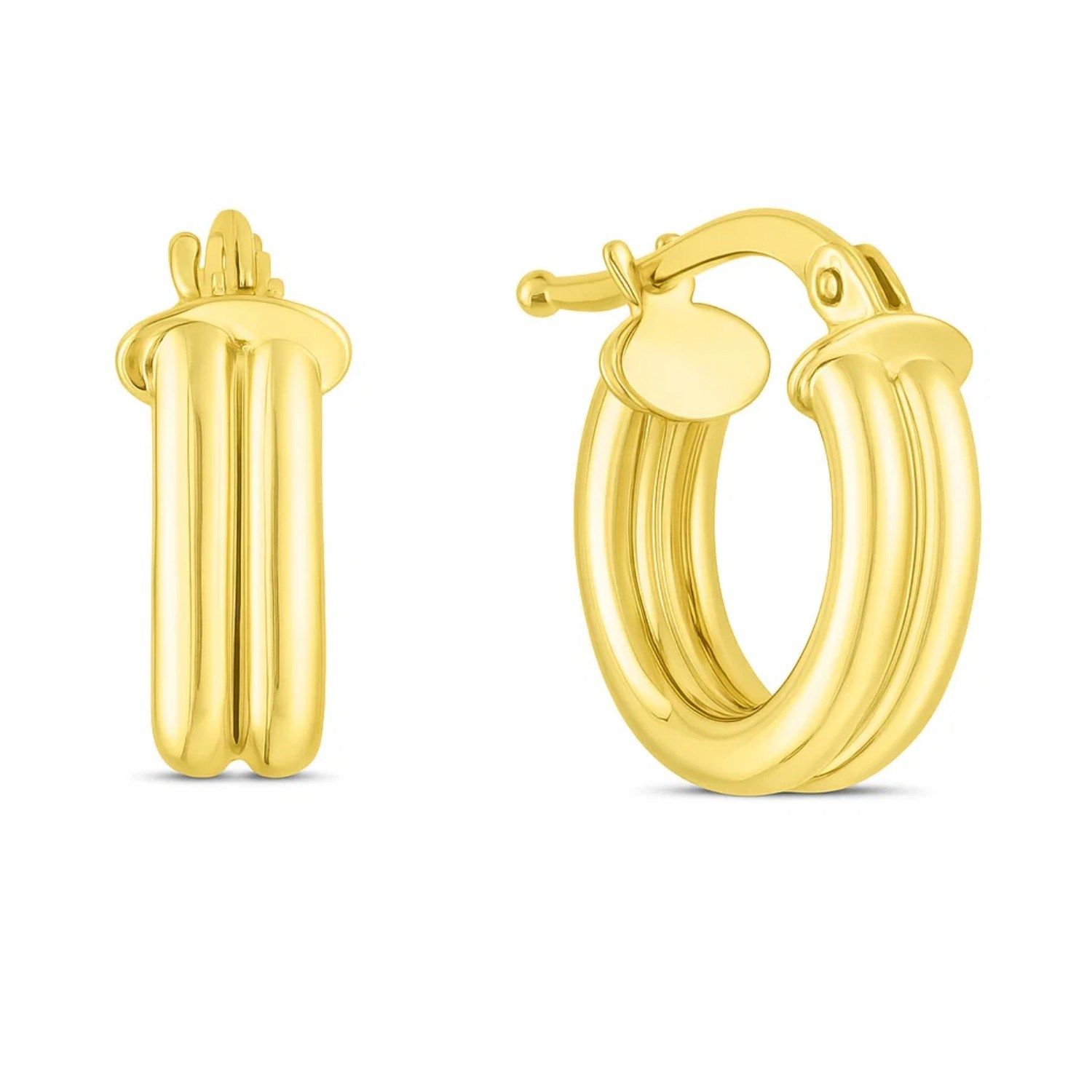 14K Yellow Gold Double Row Round Hoop Earrings (8.00 mm)