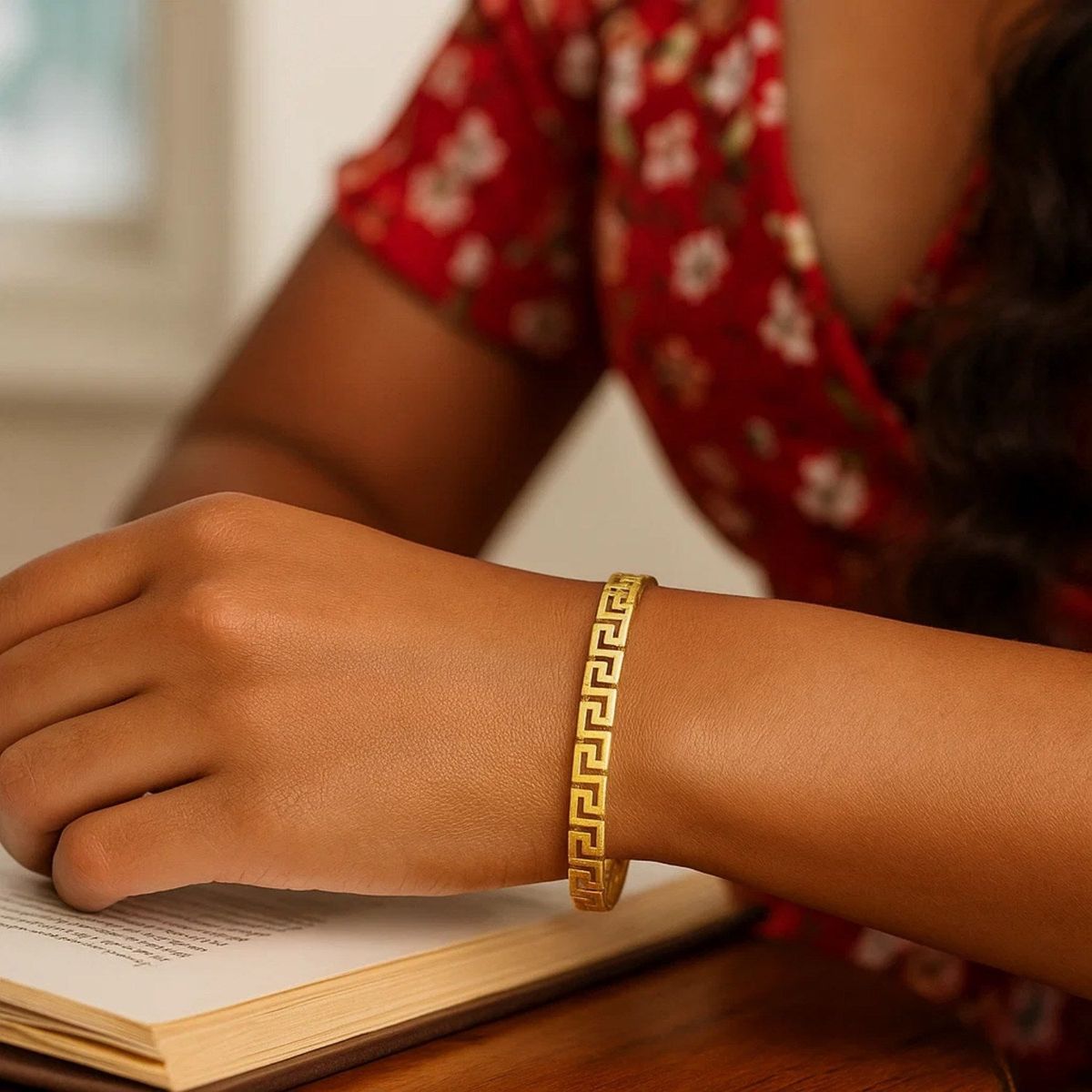 14k Yellow Gold High Polish Greek Key Bangle (4.80 mm) thumbnail 5