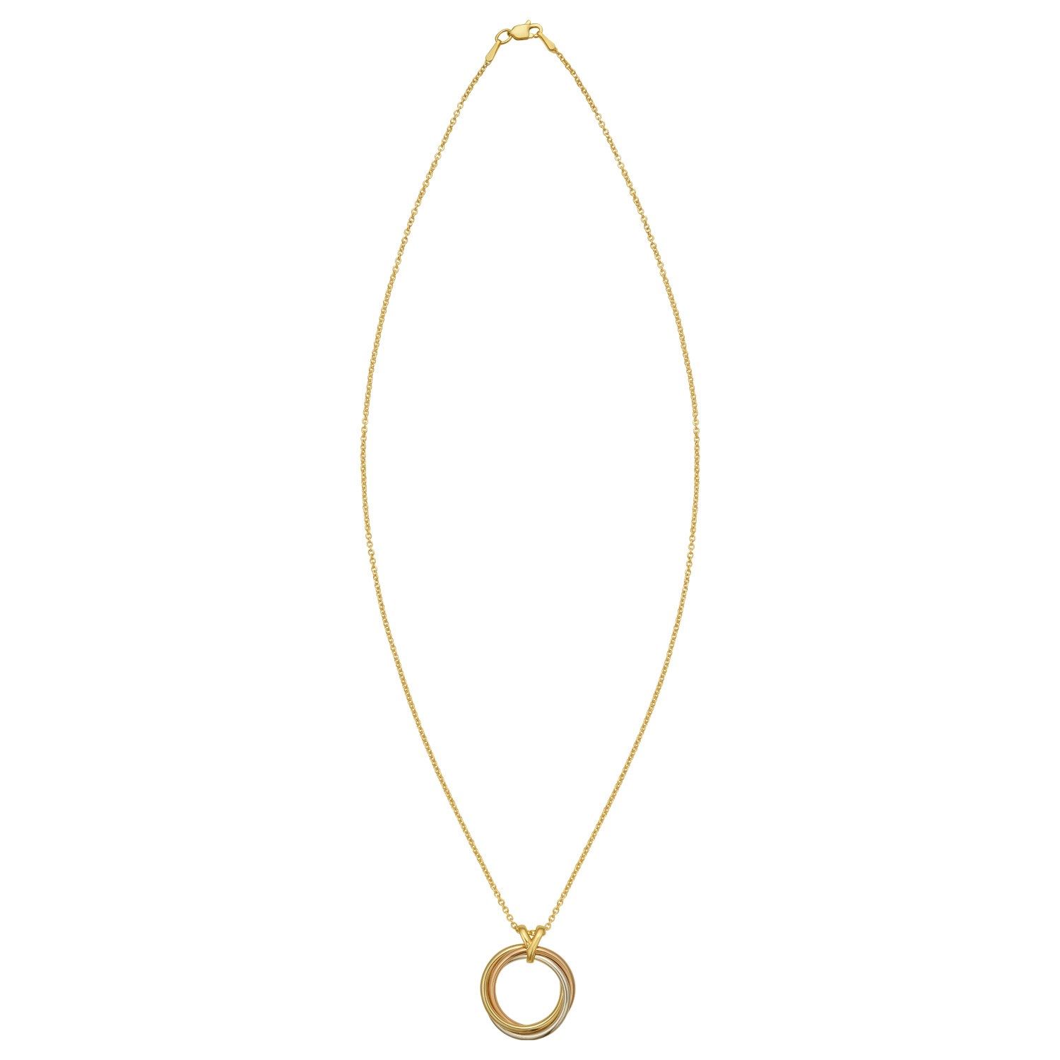 14K Tri Color Gold Interlocking Circle Pendant Necklace