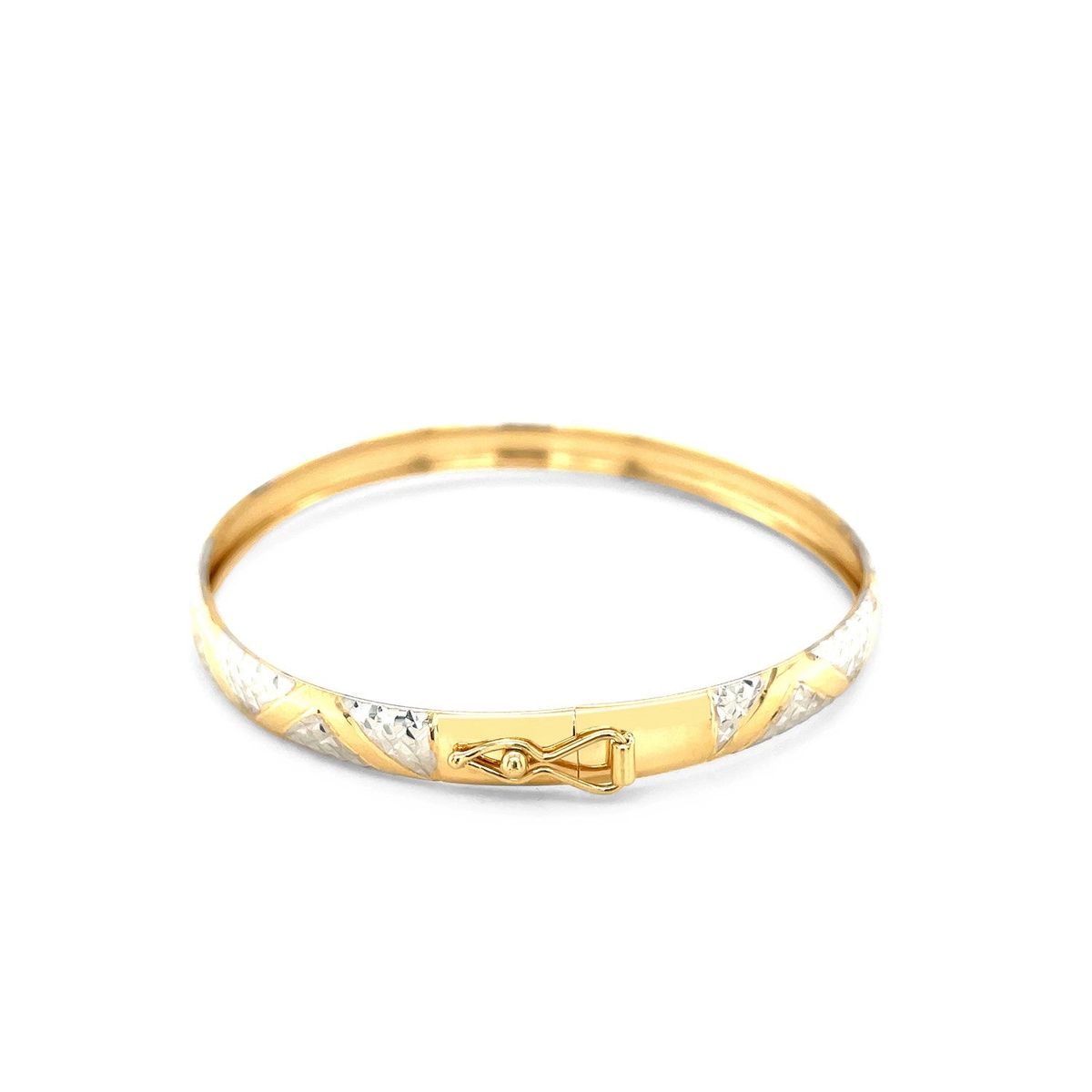 10k Two-Tone Gold Textured Zigzag Style Bangle (6.00 mm) thumbnail 3
