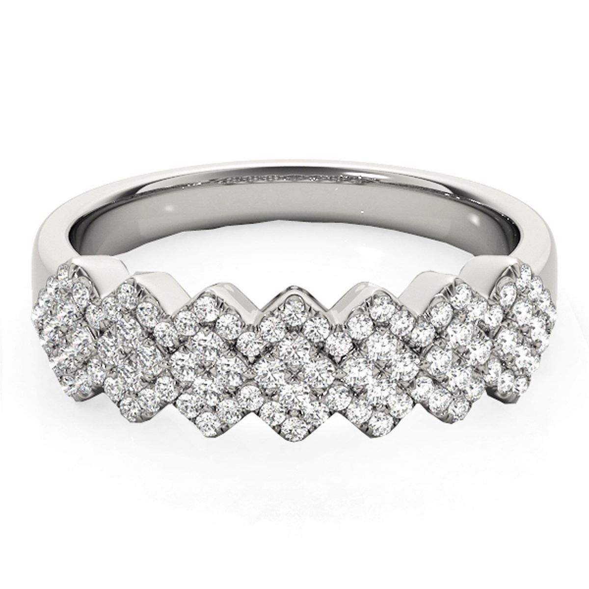 Diamond Studded Wide Multi-Diagonal Pattern Ring in 14k White Gold (5/8 cttw) thumbnail 2