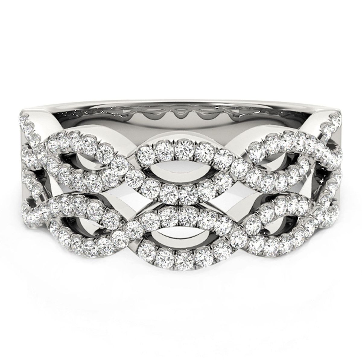 Diamond Studded Double Interlocking Waves Ring in 14k White Gold  (5/8 cttw) thumbnail 2