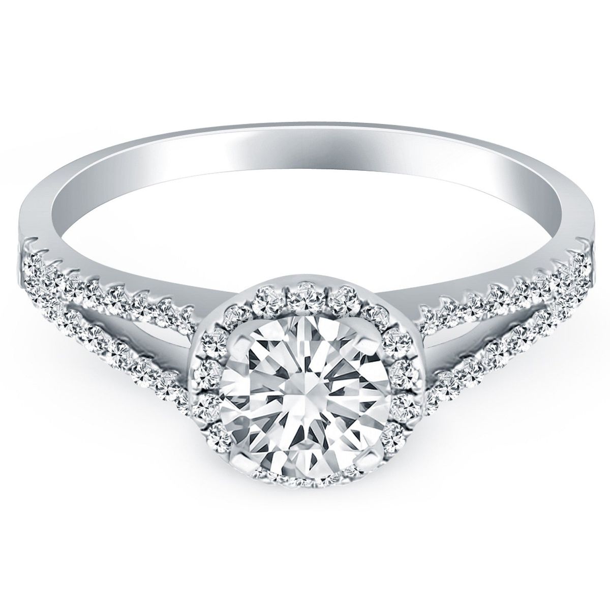 14k White Gold Diamond Halo Split Shank Engagement Ring thumbnail 2