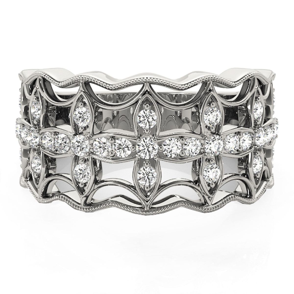 Diamond Studded Four Leaf Clover Motif Ring in 14k White Gold (1/4 cttw) thumbnail 2