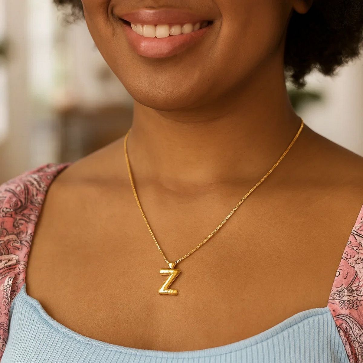 14K Yellow Gold Helium Initial Z Pendant thumbnail 4