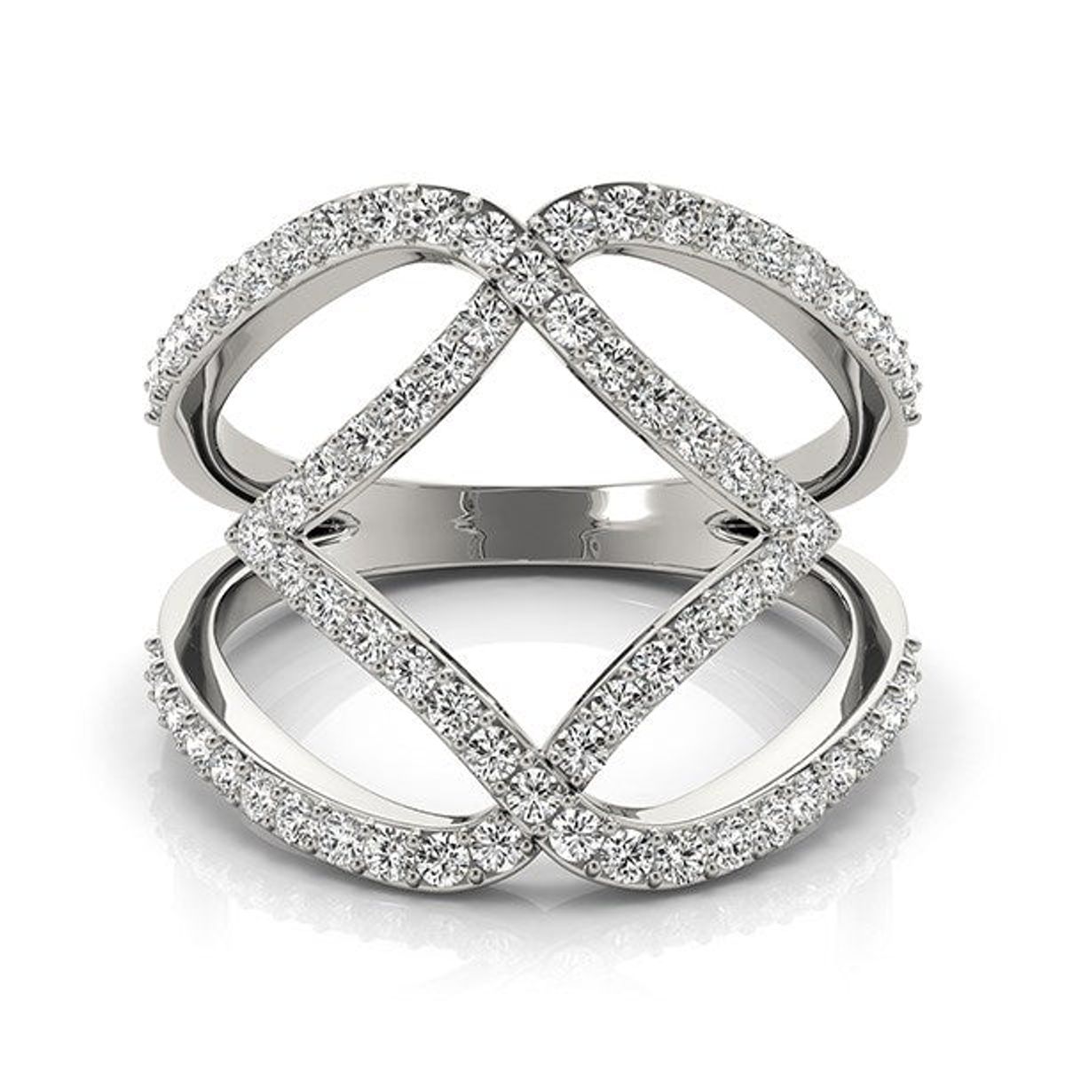 14k White Gold Entwined Design Diamond Dual Band Ring (3/4 cttw) thumbnail 2
