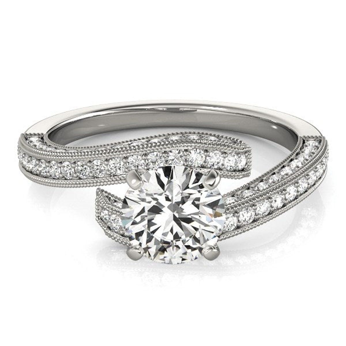 14k White Gold Round Diamond Bypass Style Engagement Ring (1 1/2 cttw) thumbnail 2