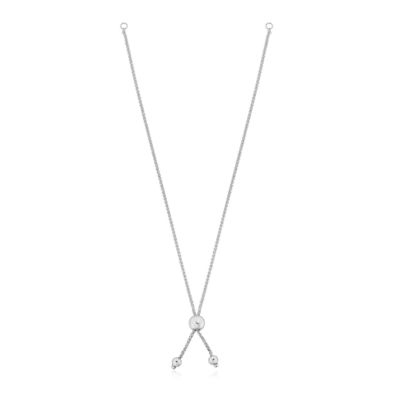 14k White Gold Adjustable Friendship Bracelet Chain with Ball Slide