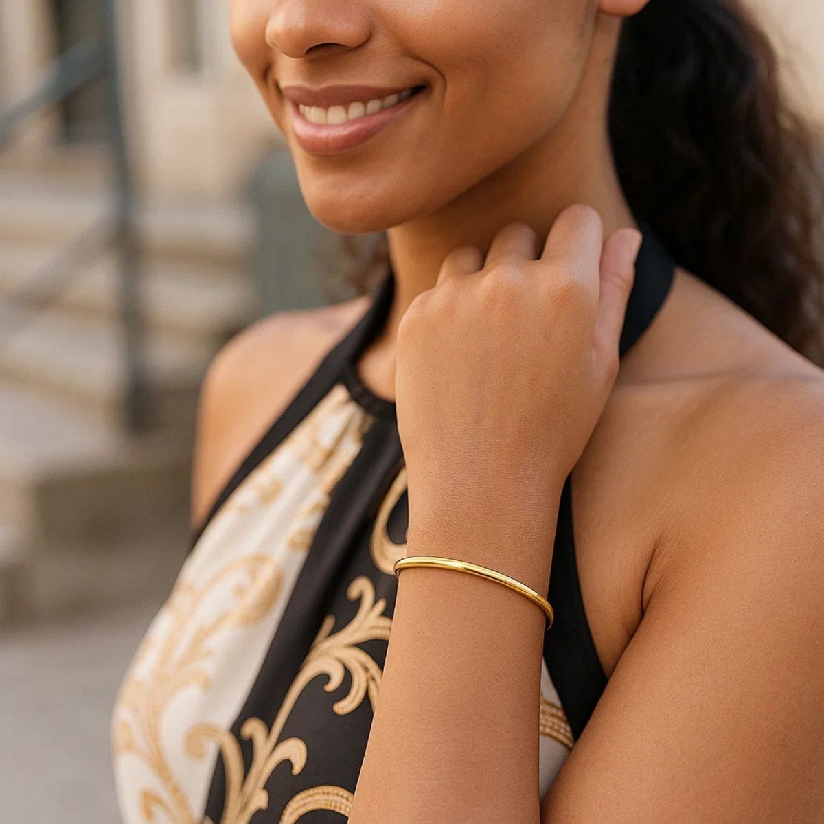 10k Yellow Gold Dome Style Shiny Bangle (3.30 mm) thumbnail 3