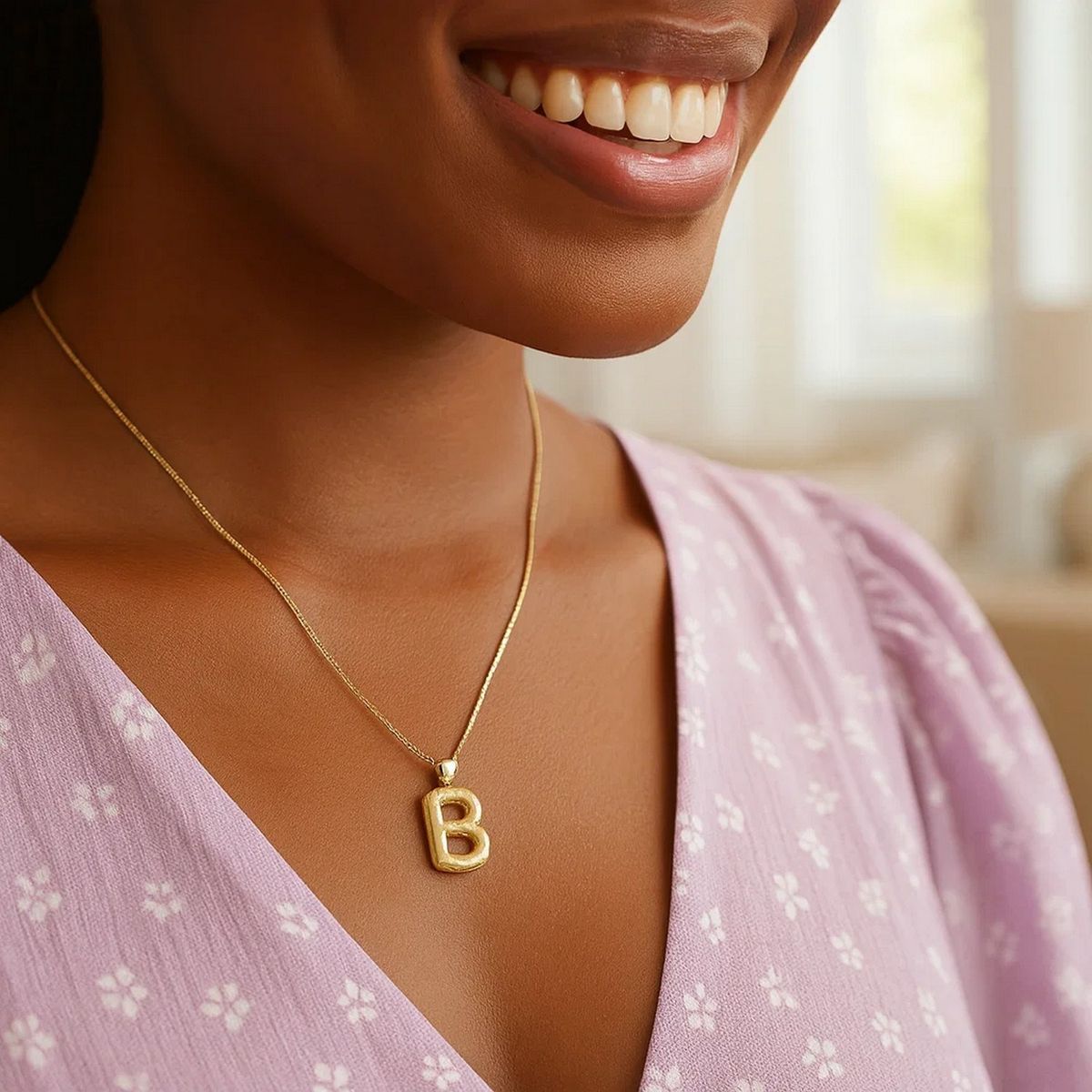 14K Yellow Gold Helium Initial B Pendant thumbnail 5