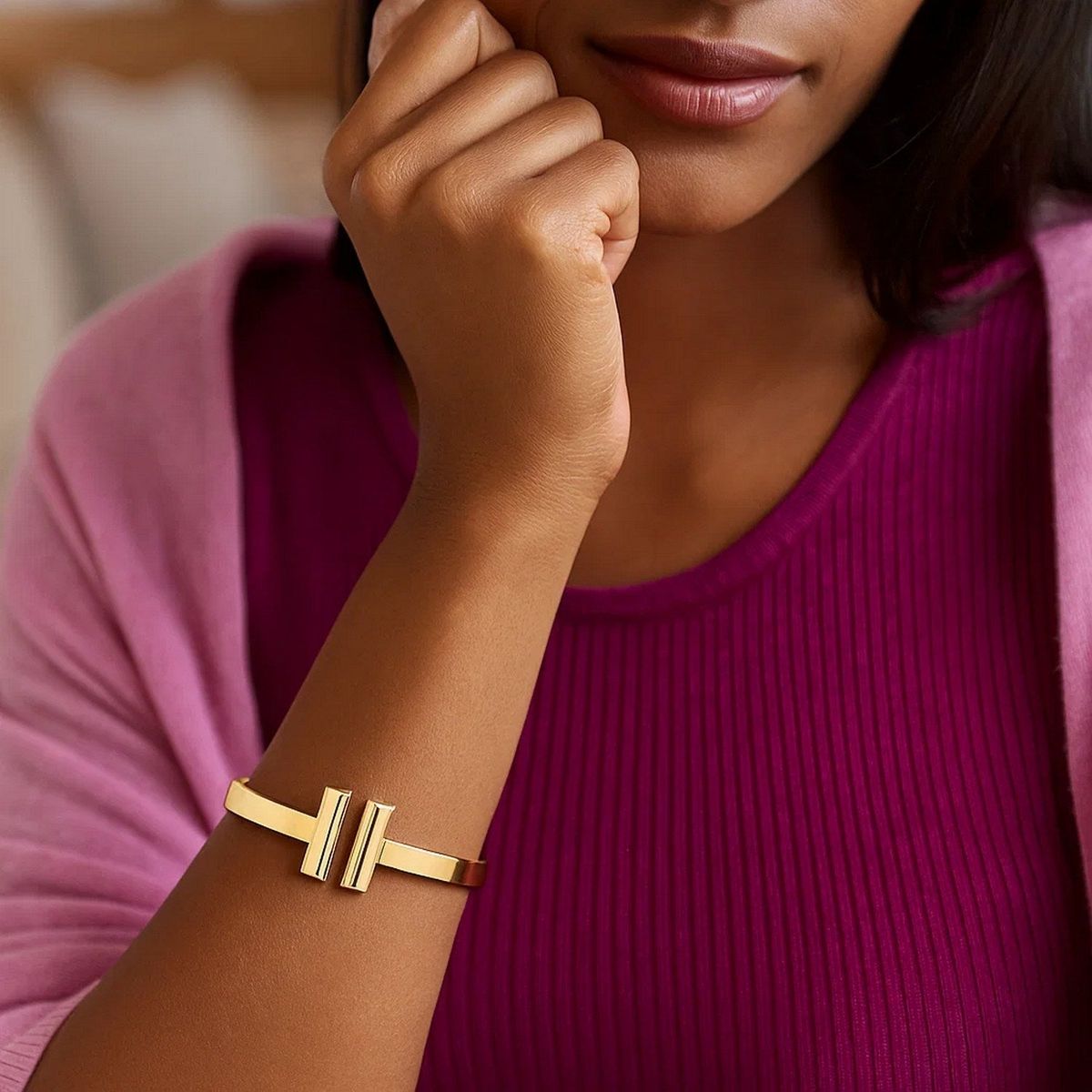 14k Yellow Gold High Polish Bar Cuff Bangle (6.00 mm) thumbnail 4