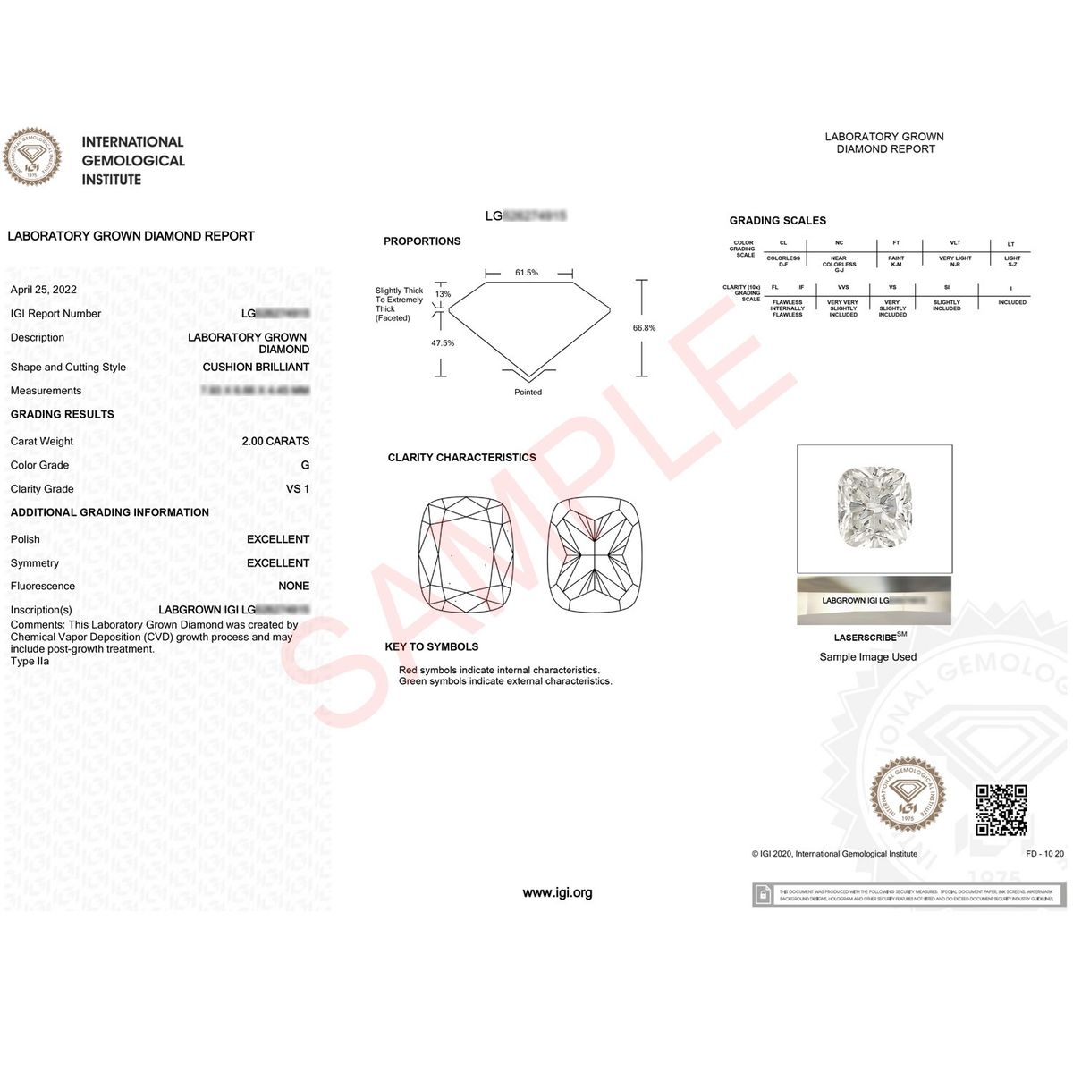 2 Carat Cushion Lab Grown IGI G/VS1 Diamond Solitaire Ring in 14K White Gold thumbnail 2