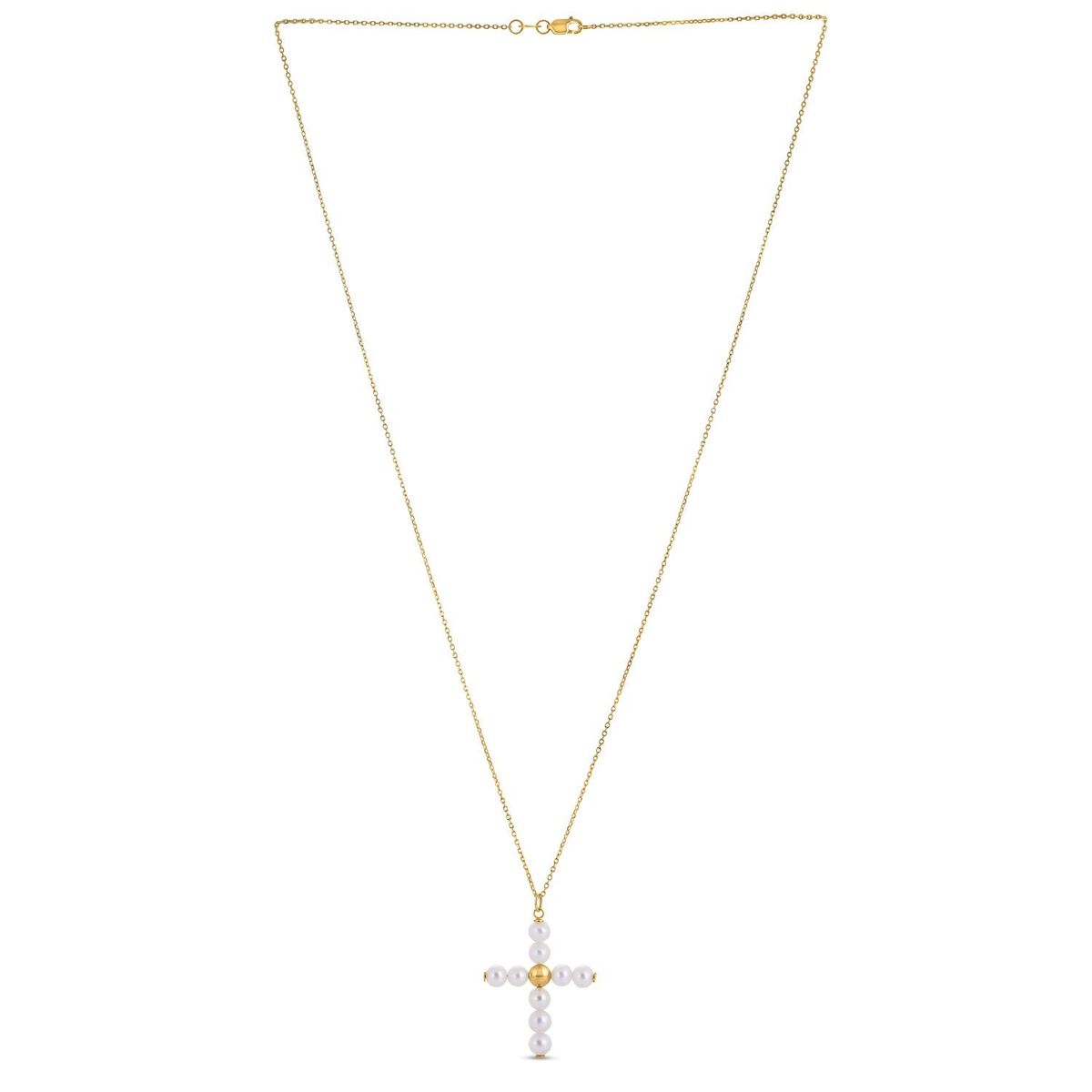 14k Yellow Gold Pearl Cross Pendant thumbnail 2