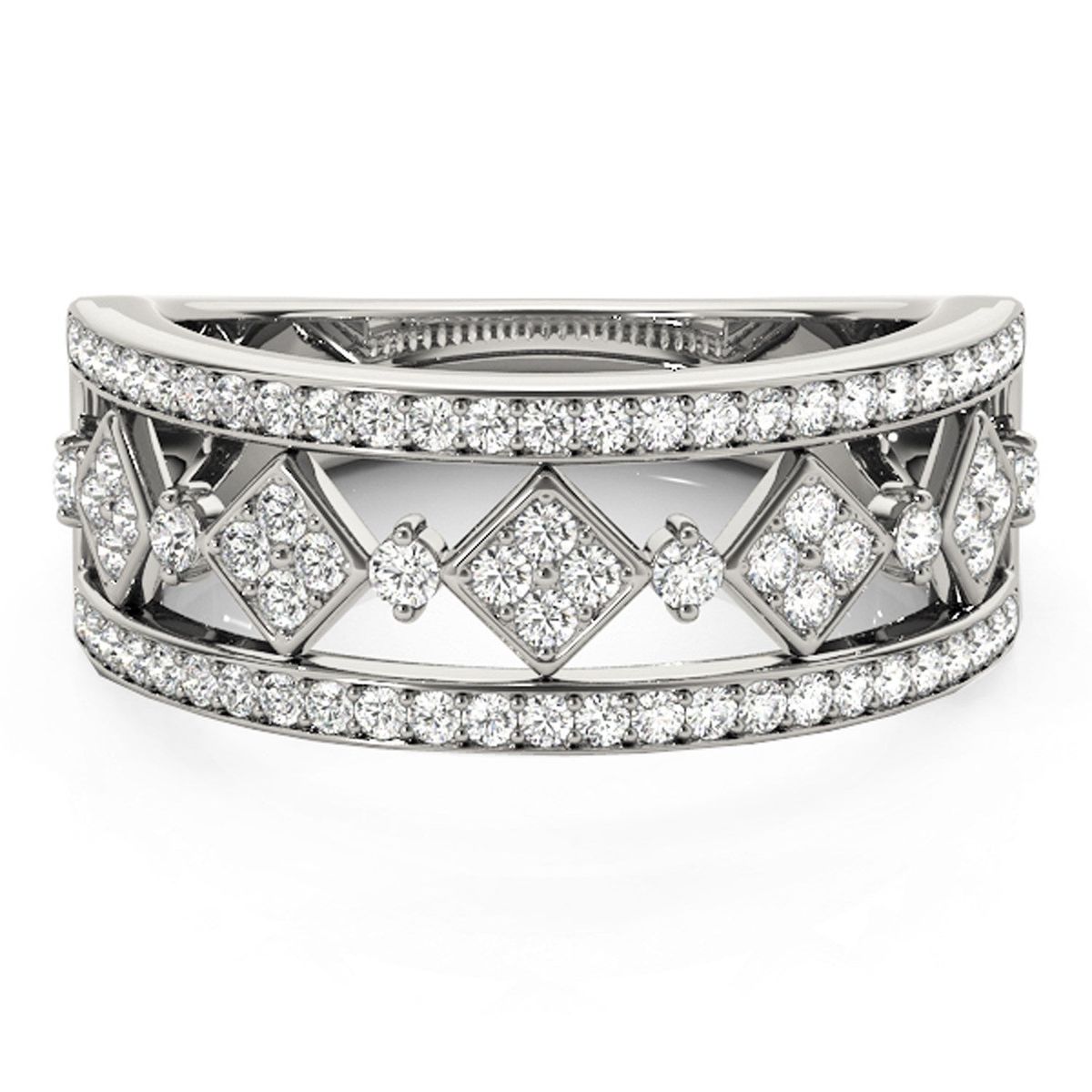Diamond Studded Square Motif Ring in 14k White Gold (1/2 cttw) thumbnail 2