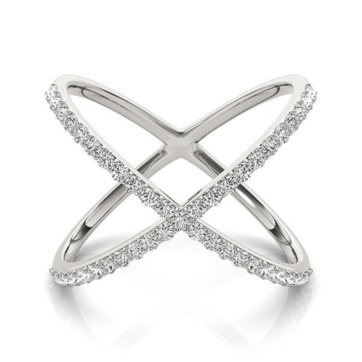 14k White Gold X Style Thin Ring with Diamonds (1/2 cttw) thumbnail 2